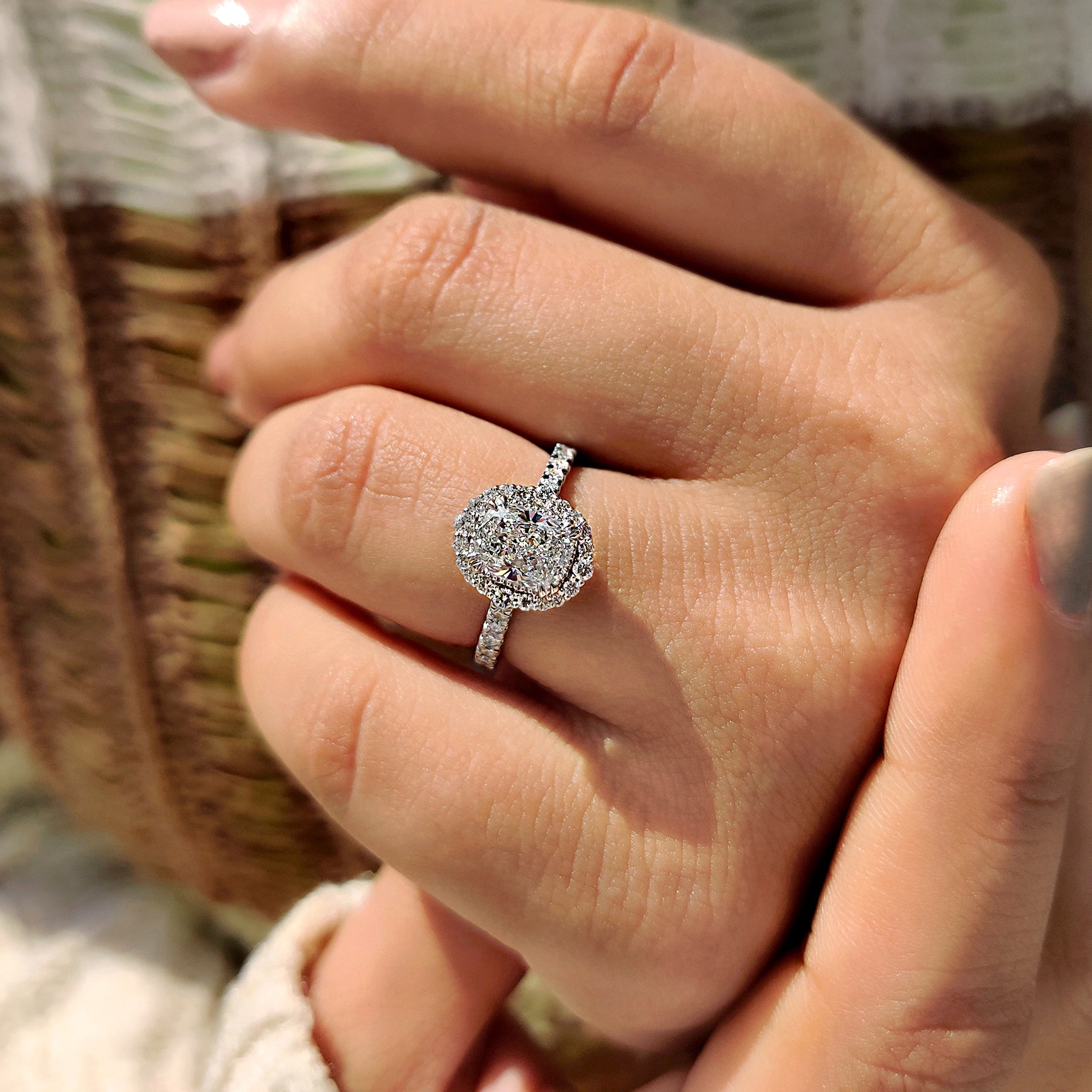 White Gold Cushion Halo Engagement Ring