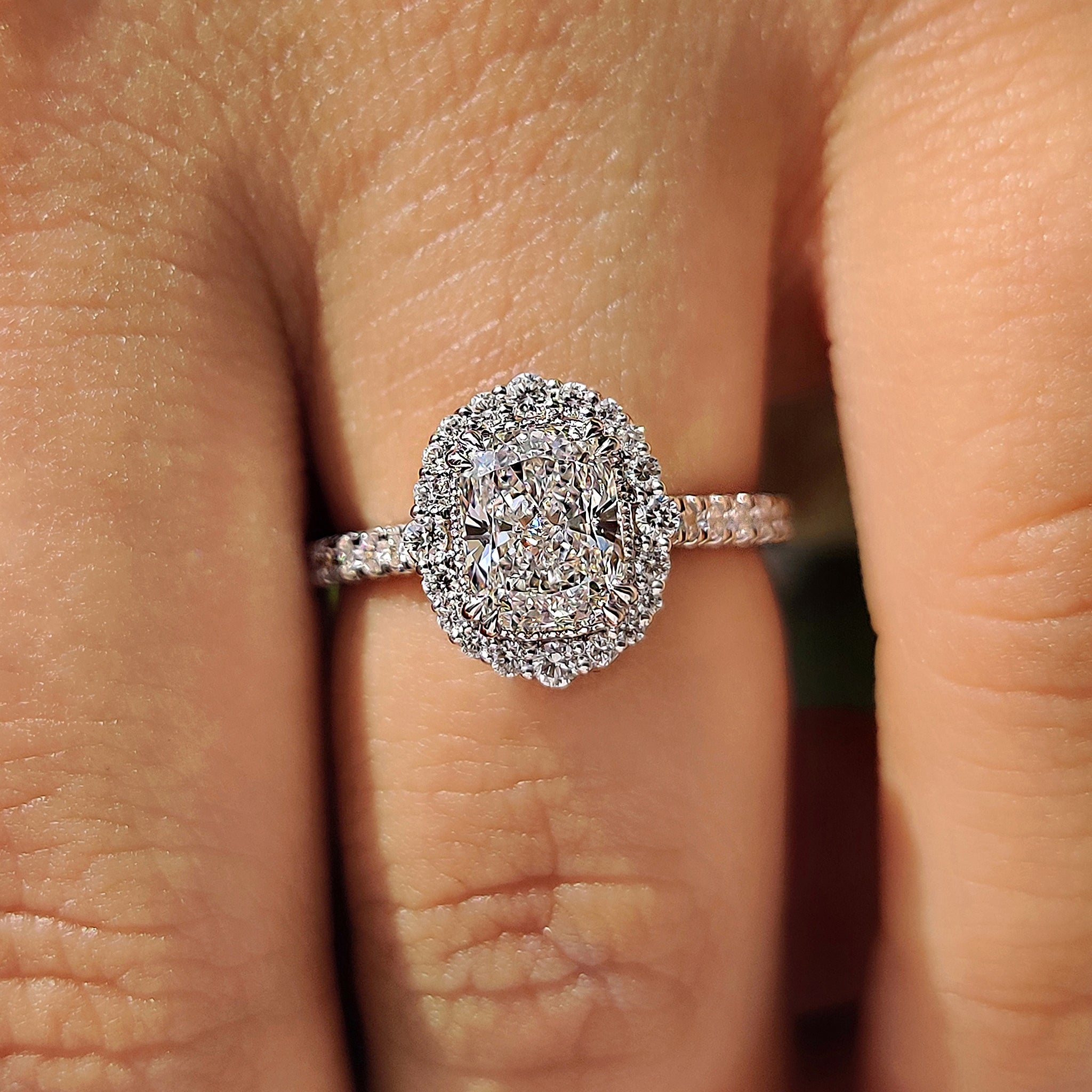 White Gold Cushion Halo Engagement Ring