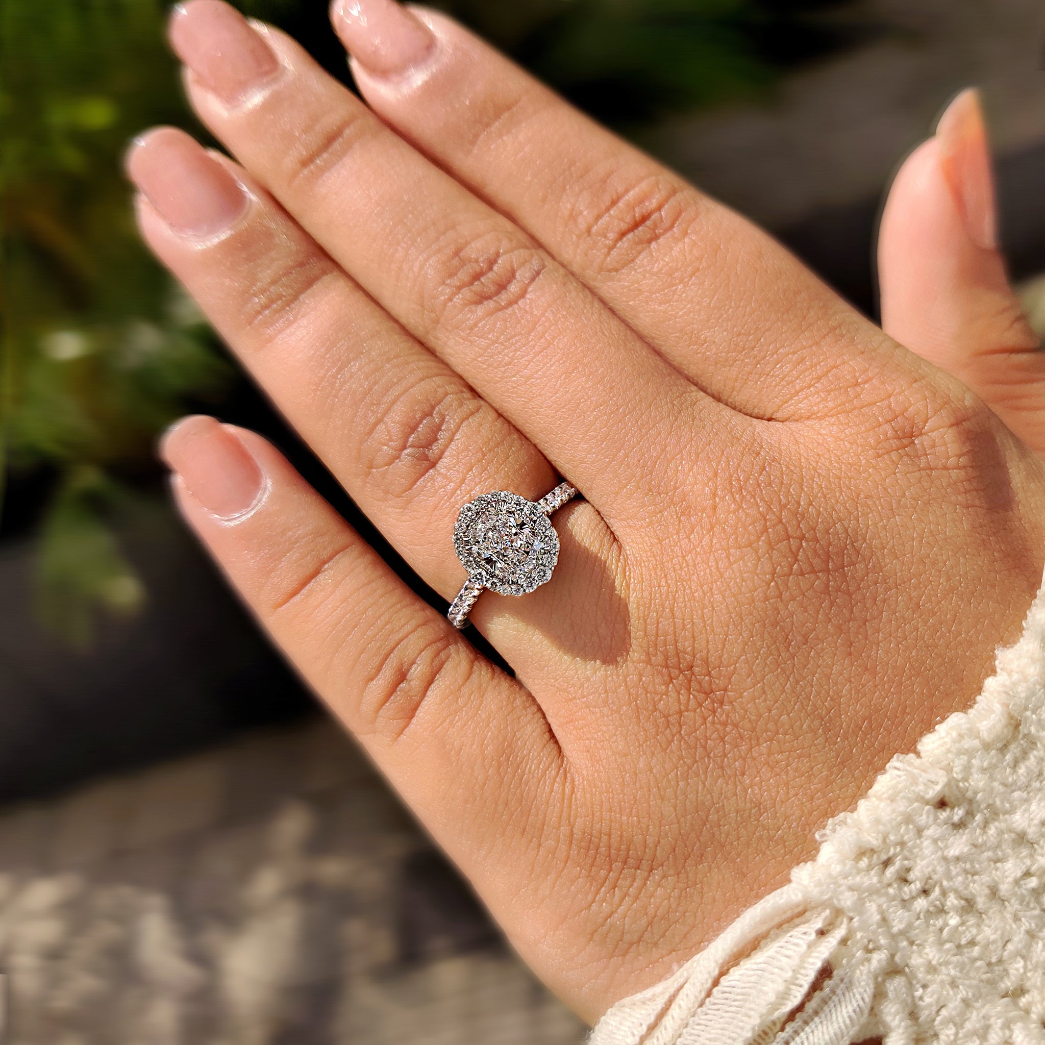 White Gold Cushion Halo Engagement Ring