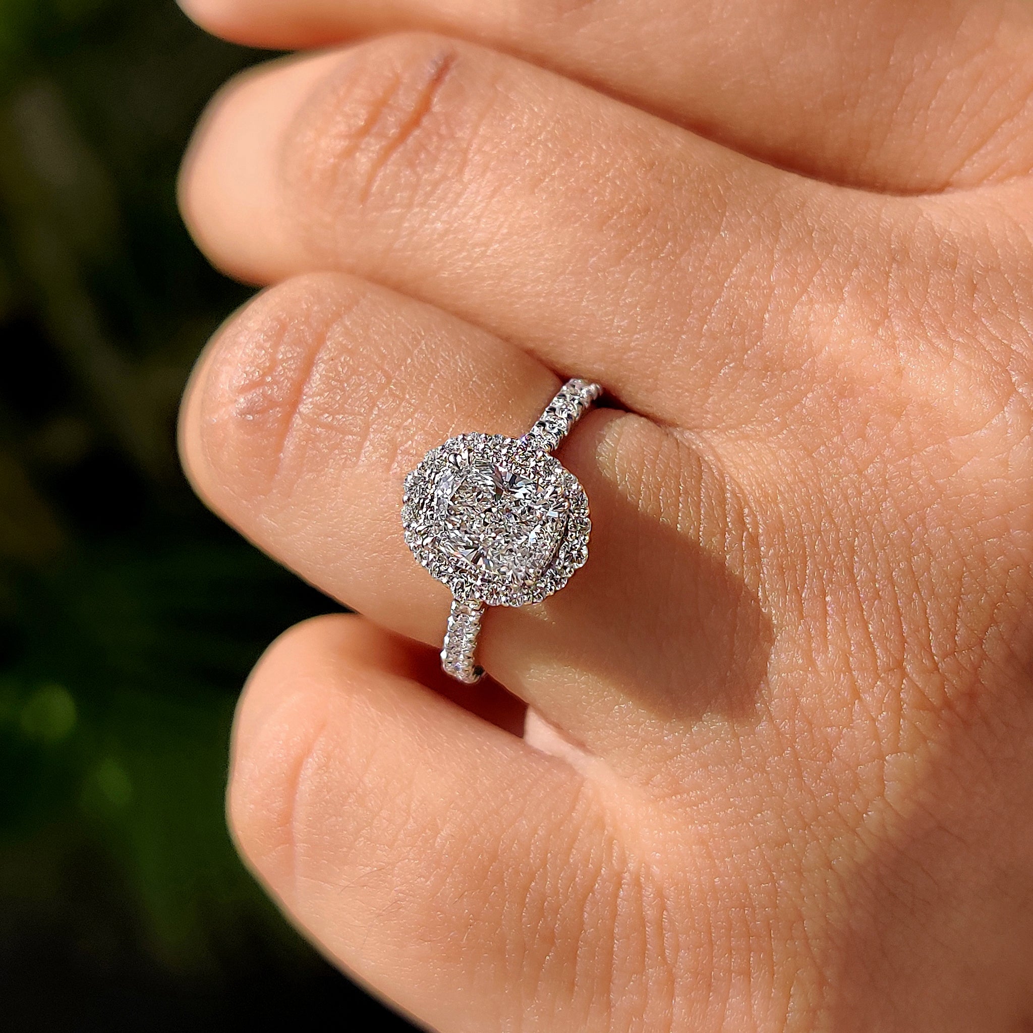 White Gold Cushion Halo Engagement Ring
