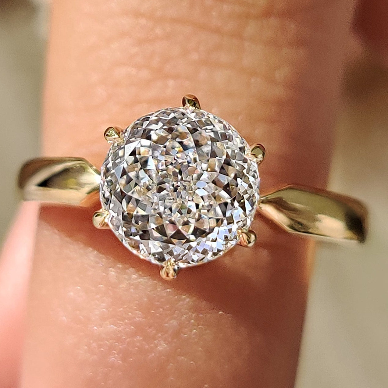 Solitaire Style Portuguese Cut Diamond Ring
