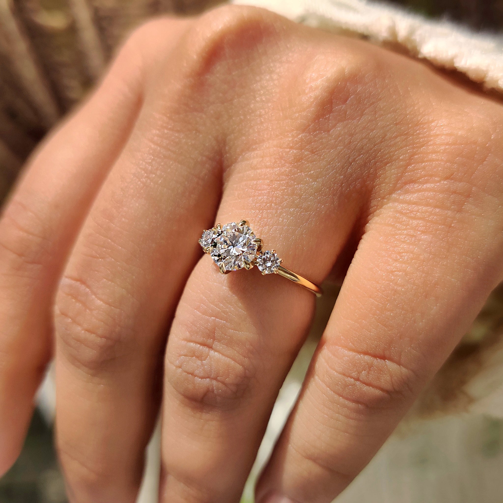 Round Cut 3 Stone Double Prong Engagement Ring