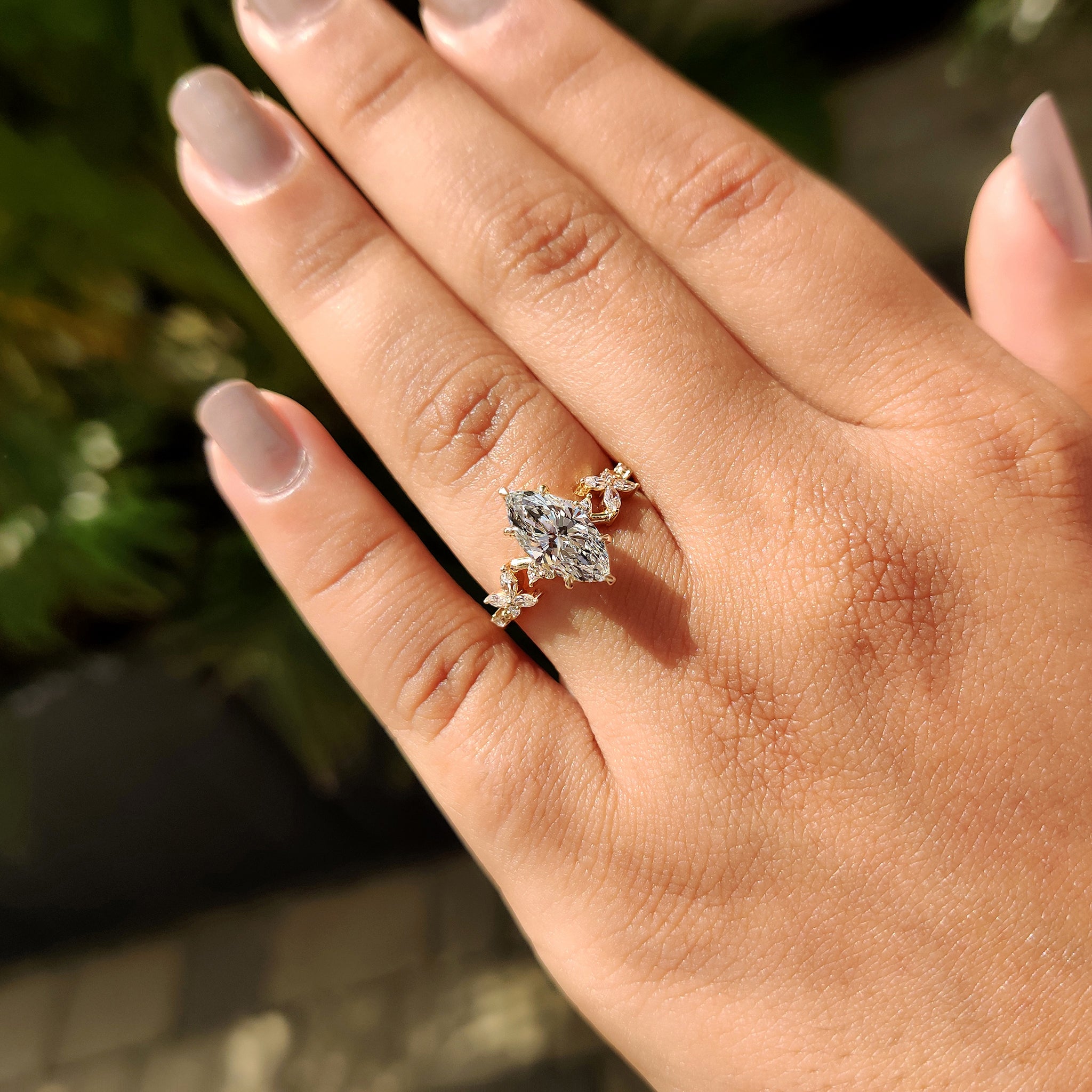 Nature Inspired Marquise Cut Diamond Engagement Ring