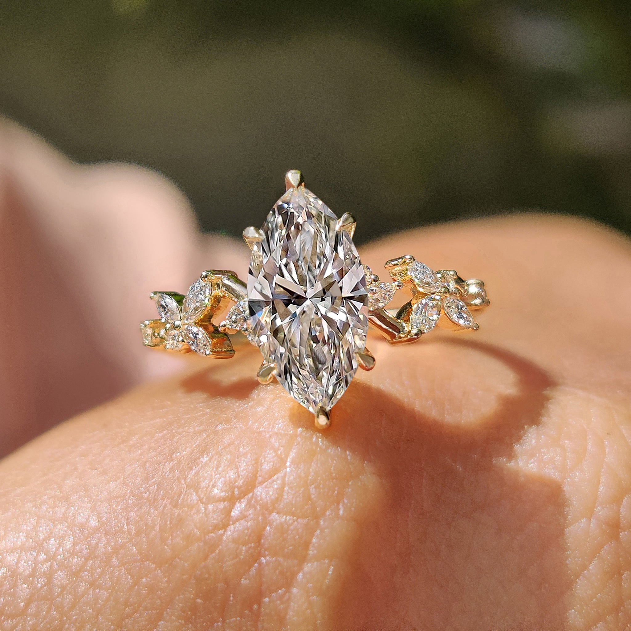 Nature Inspired Marquise Cut Diamond Engagement Ring