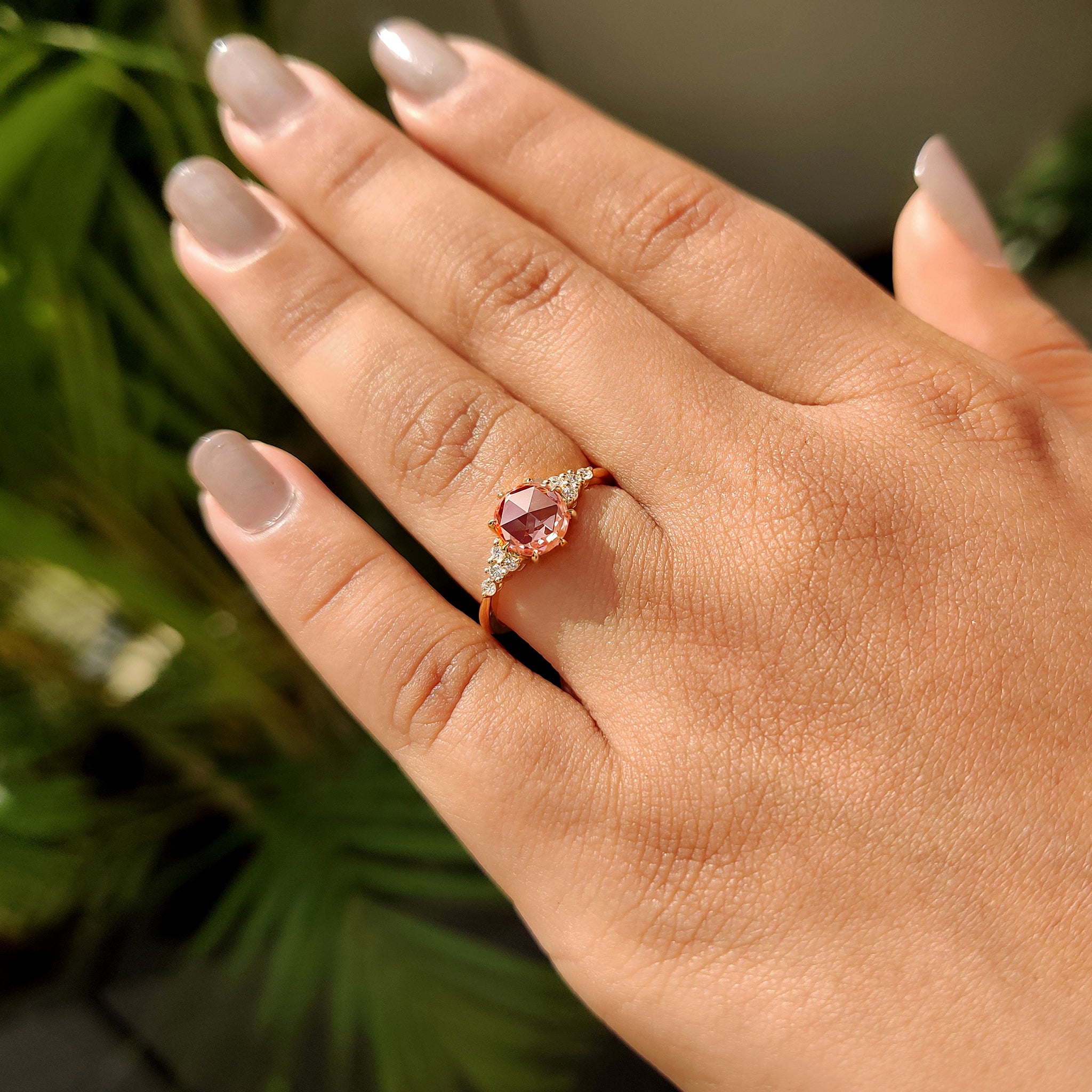 Round rose cut engagement ring with handmade jewelry.