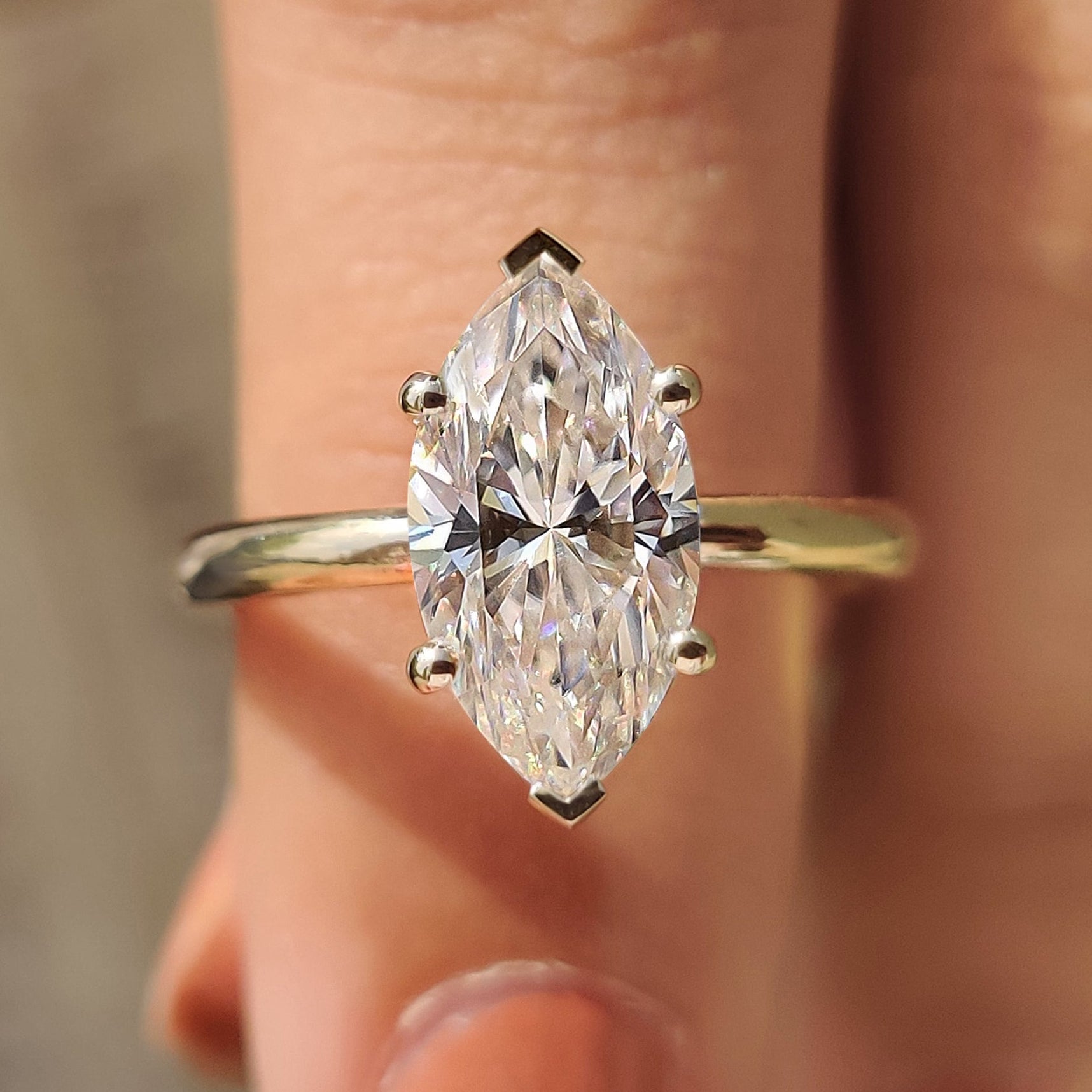 Moissanite marquise ring with marquise cut engagement ring.