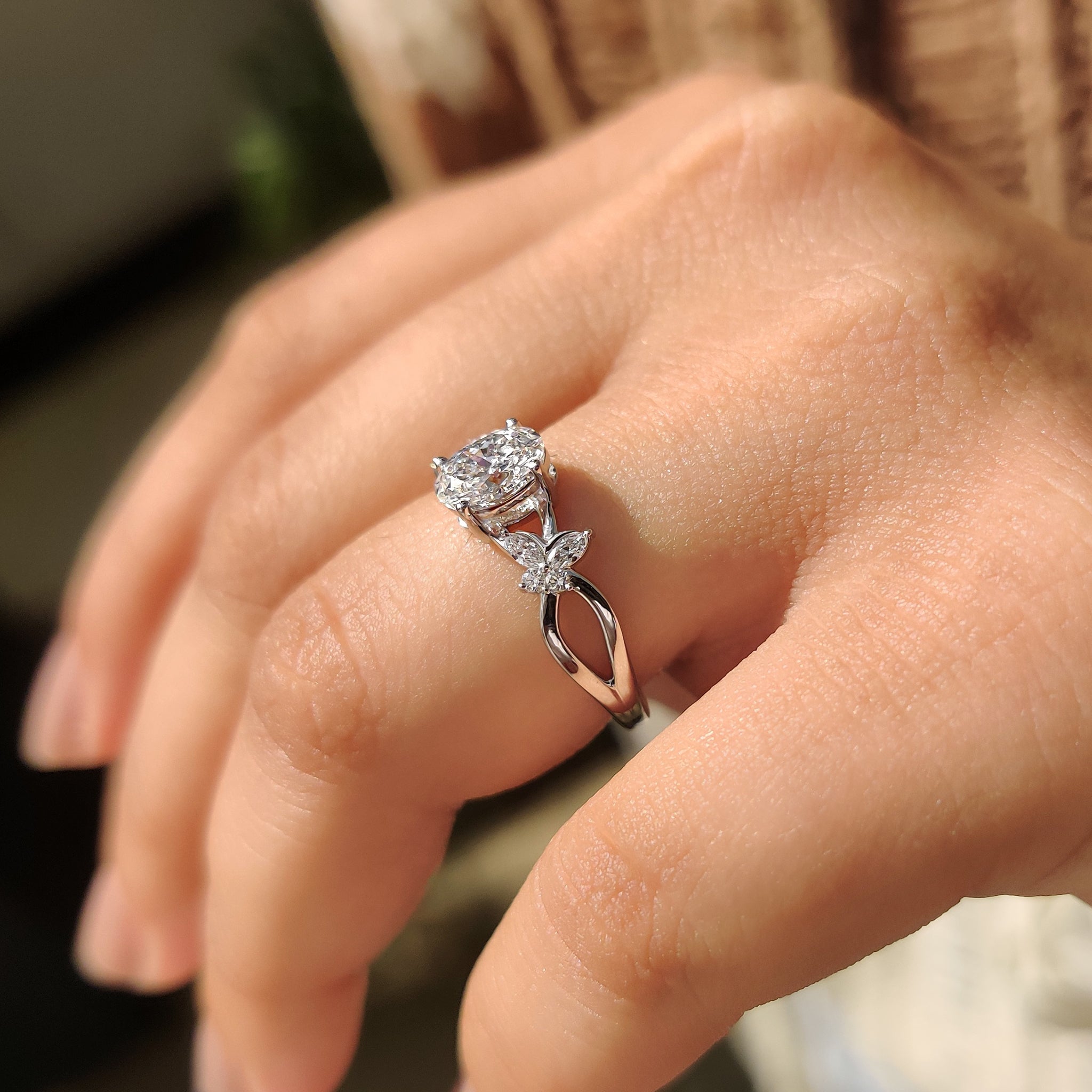 Lab Grown Diamond in oval cut engagement ring.