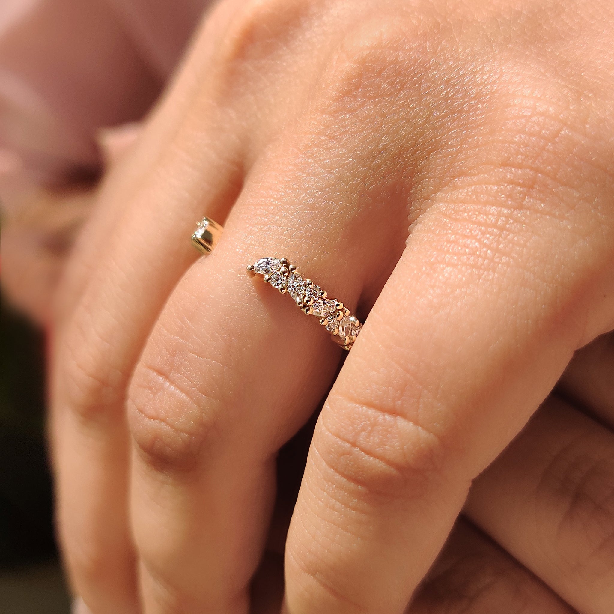 Half eternity open gap wedding band in Yellow gold with round prong setting