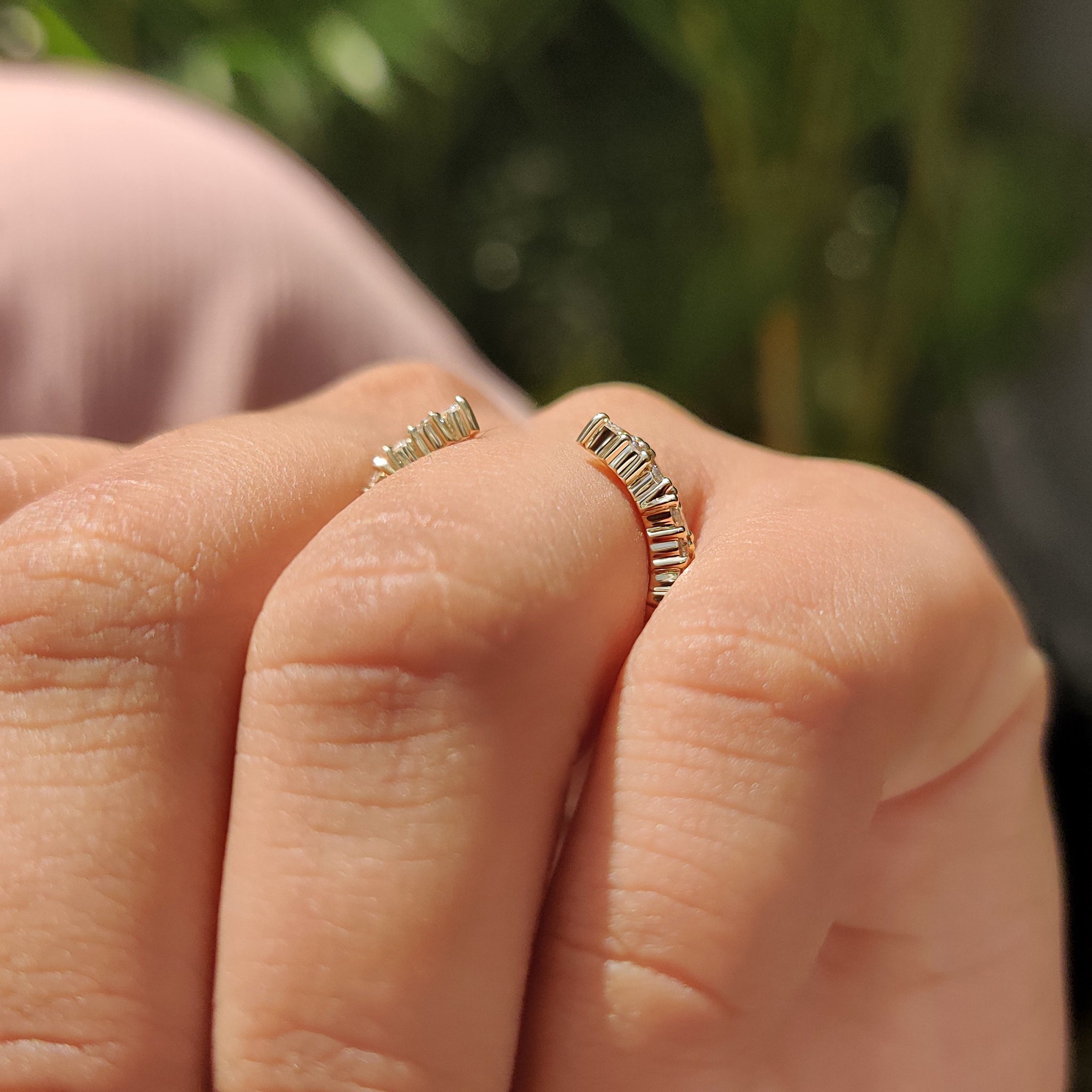 Marquise and round diamond open wedding ring handmade in Yellow gold