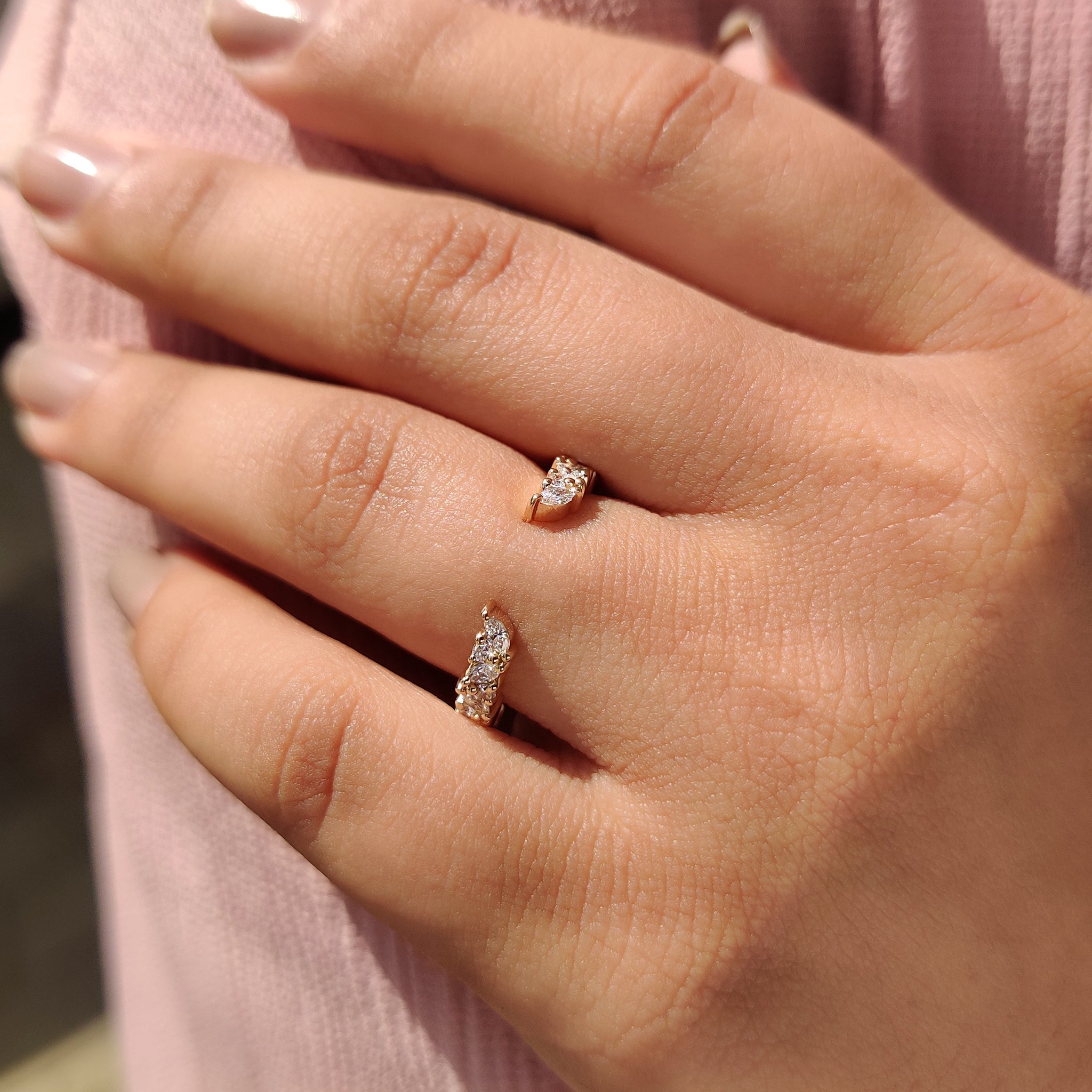 Lab grown diamond open band ring with marquise and round cut design