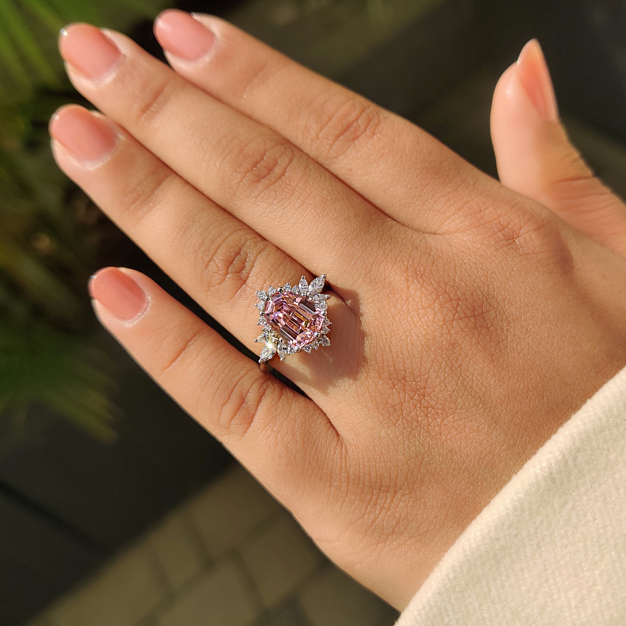 Vintage cluster ring in white gold engagement ring style.