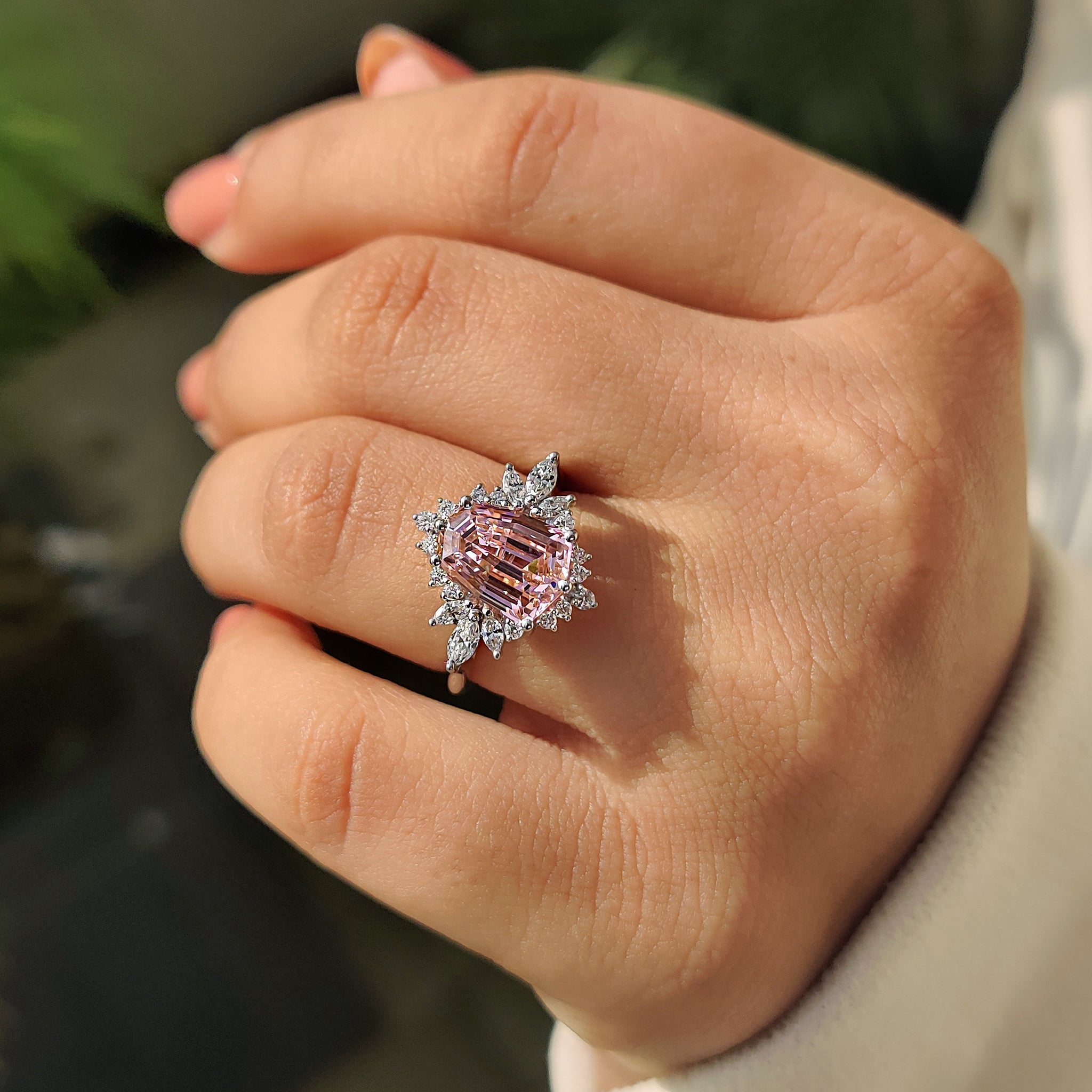 Tapered shank ring with gemstone engagement ring.