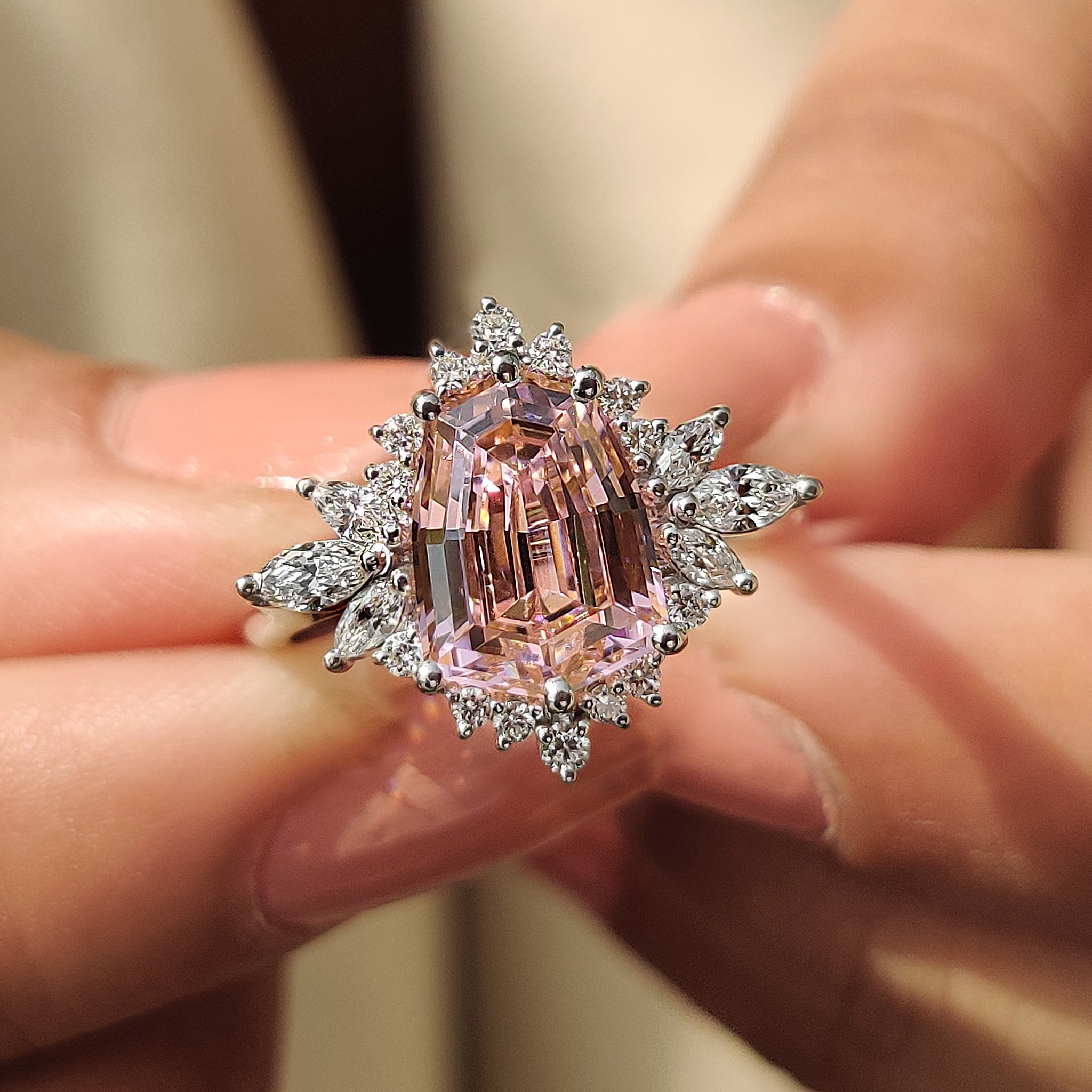 Vintage engagement ring with tapered shank ring.