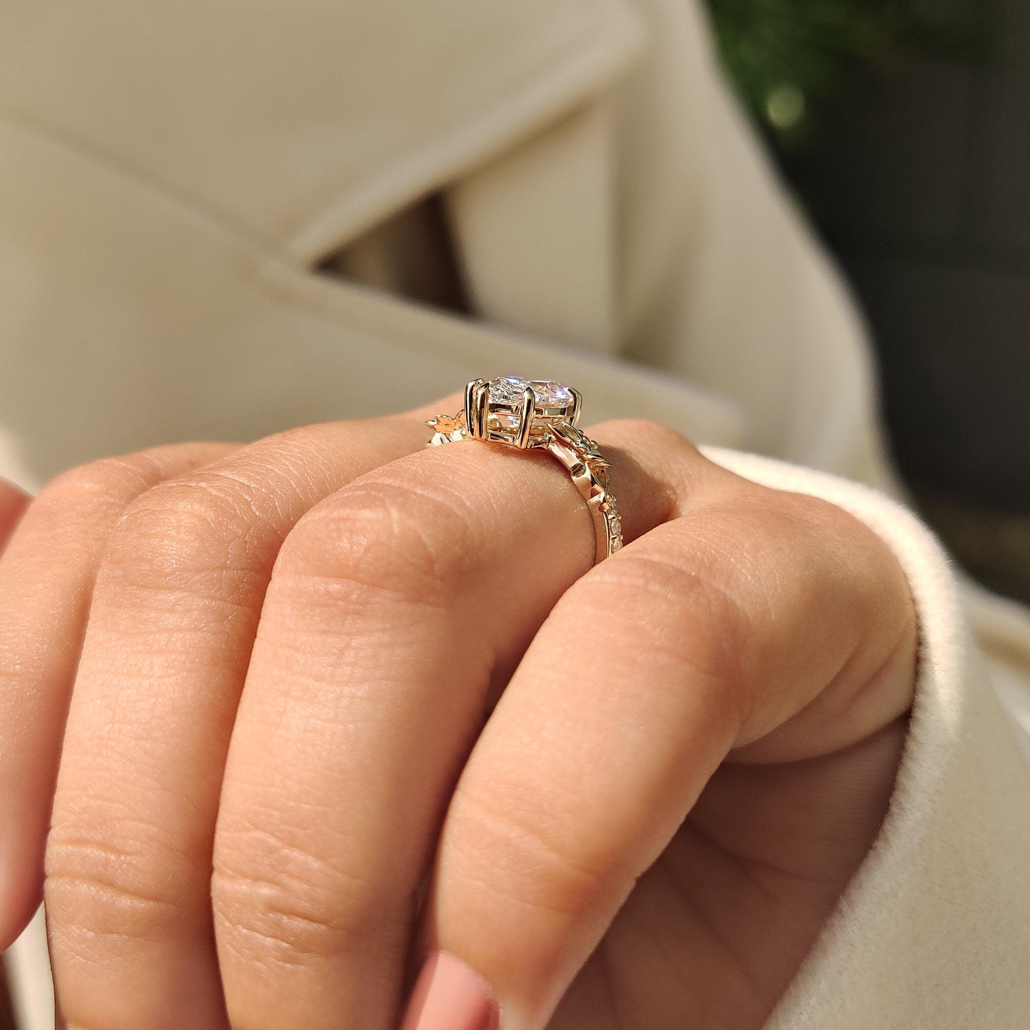 Six claw marquise engagement ring.