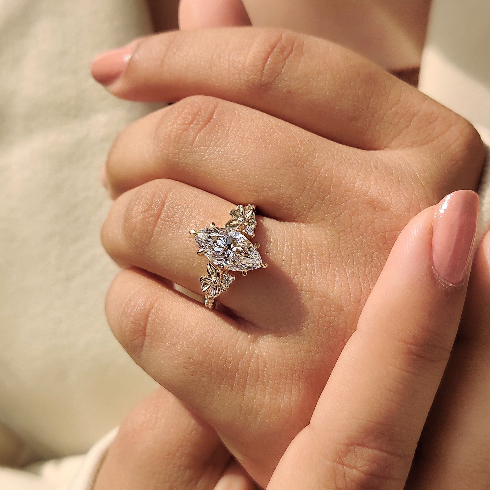 Handmade marquise diamond ring.