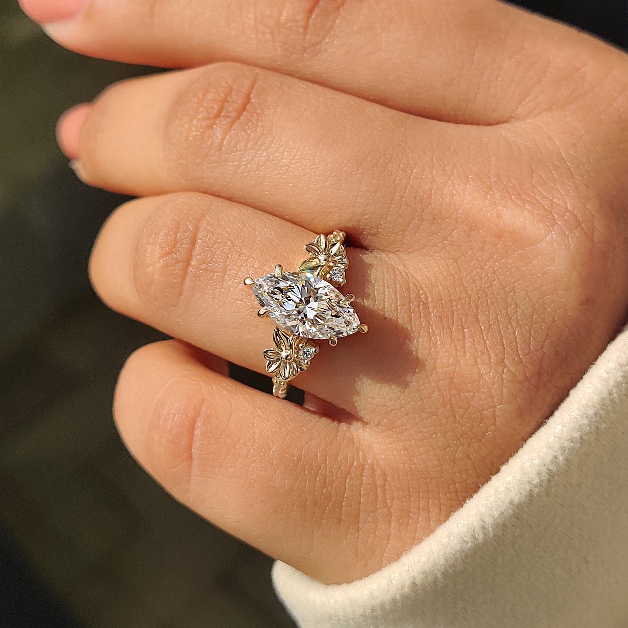 Pave band marquise engagement ring.