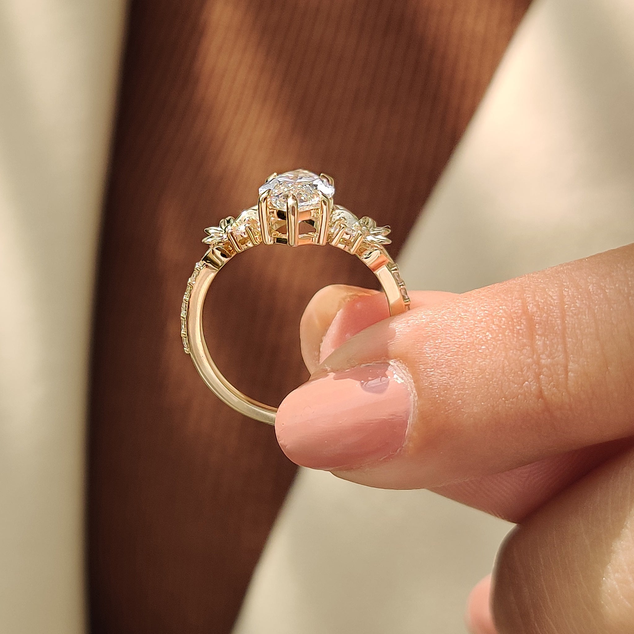Yellow gold floral ring.