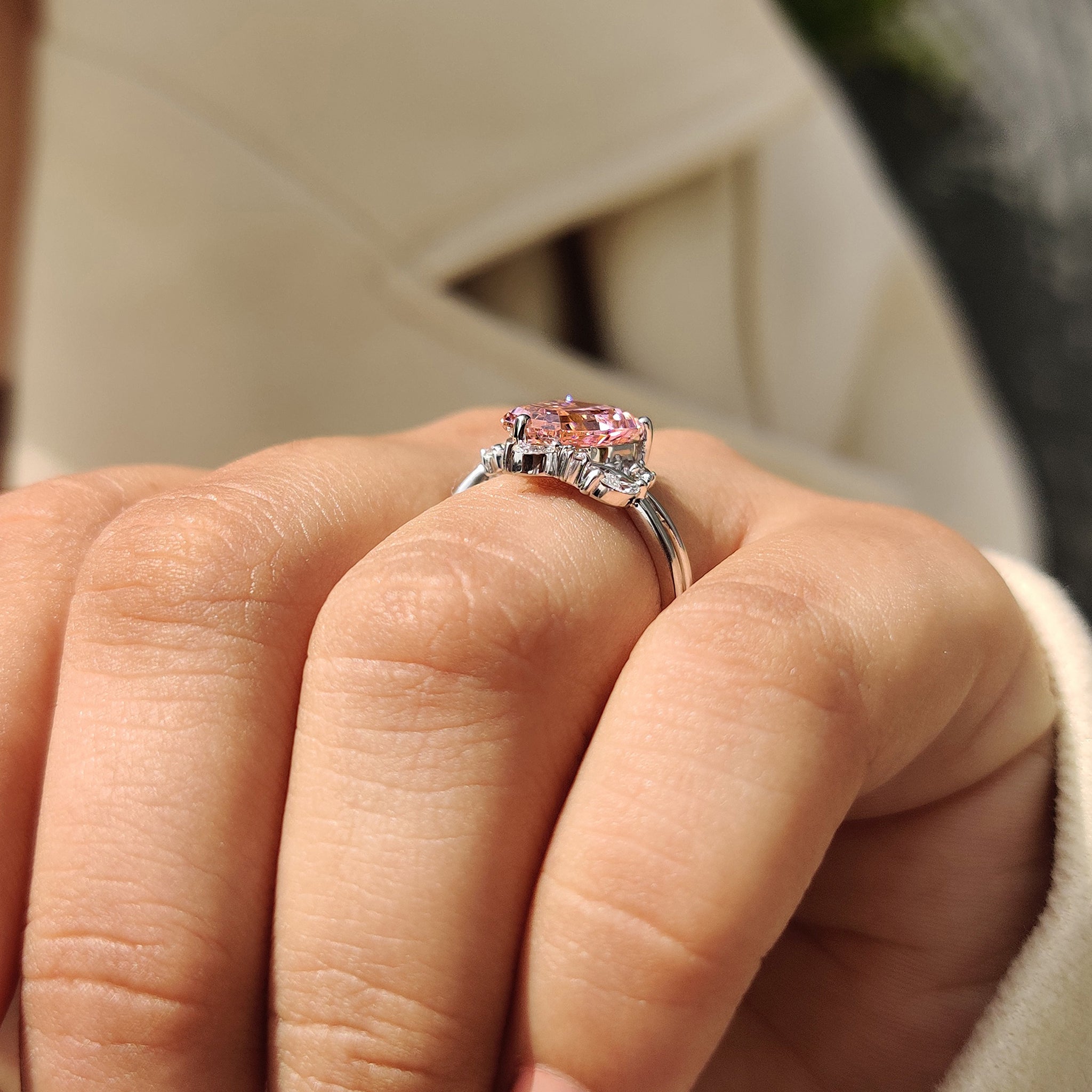 Cluster style engagement ring with 4 prong setting.