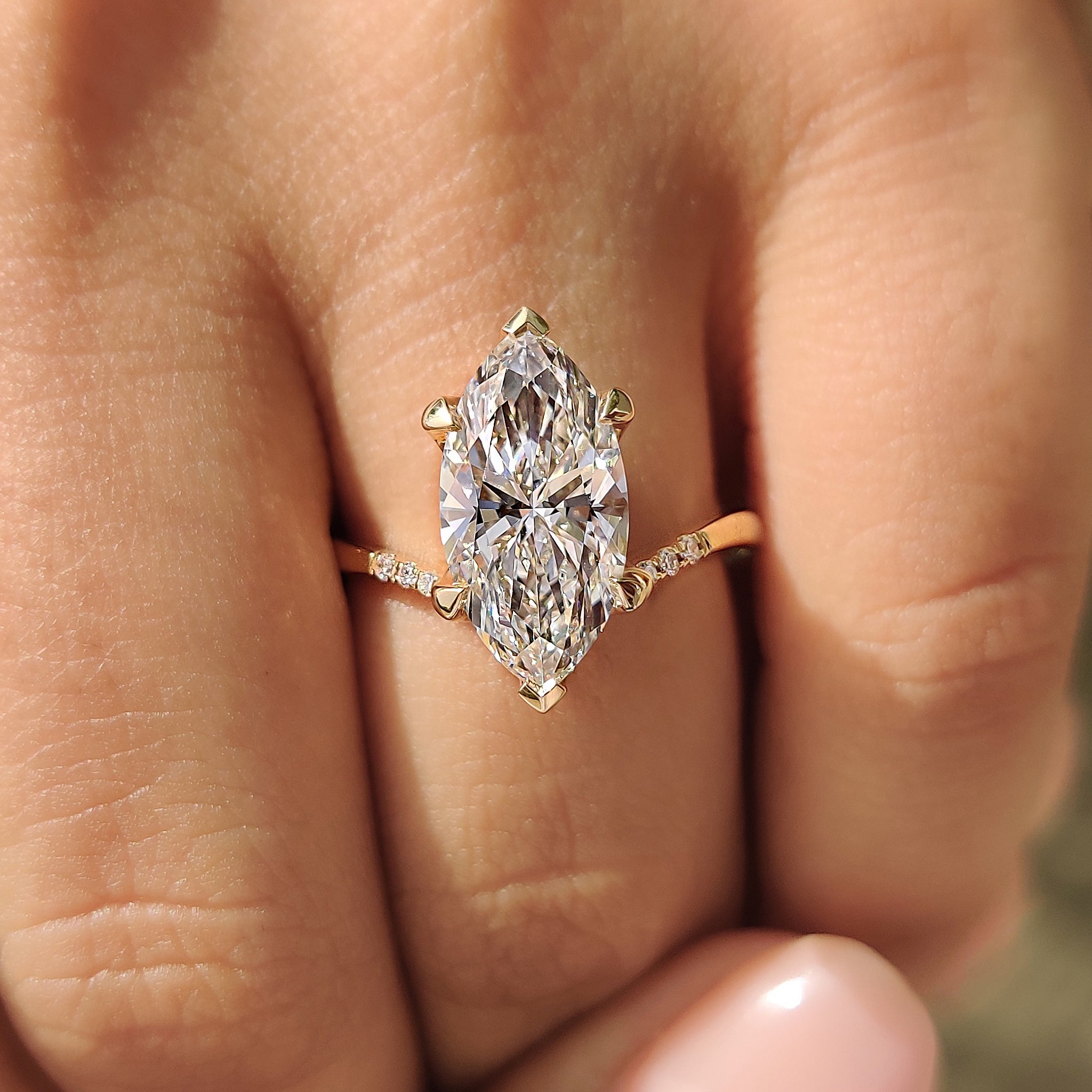 Handmade marquise cut diamond ring