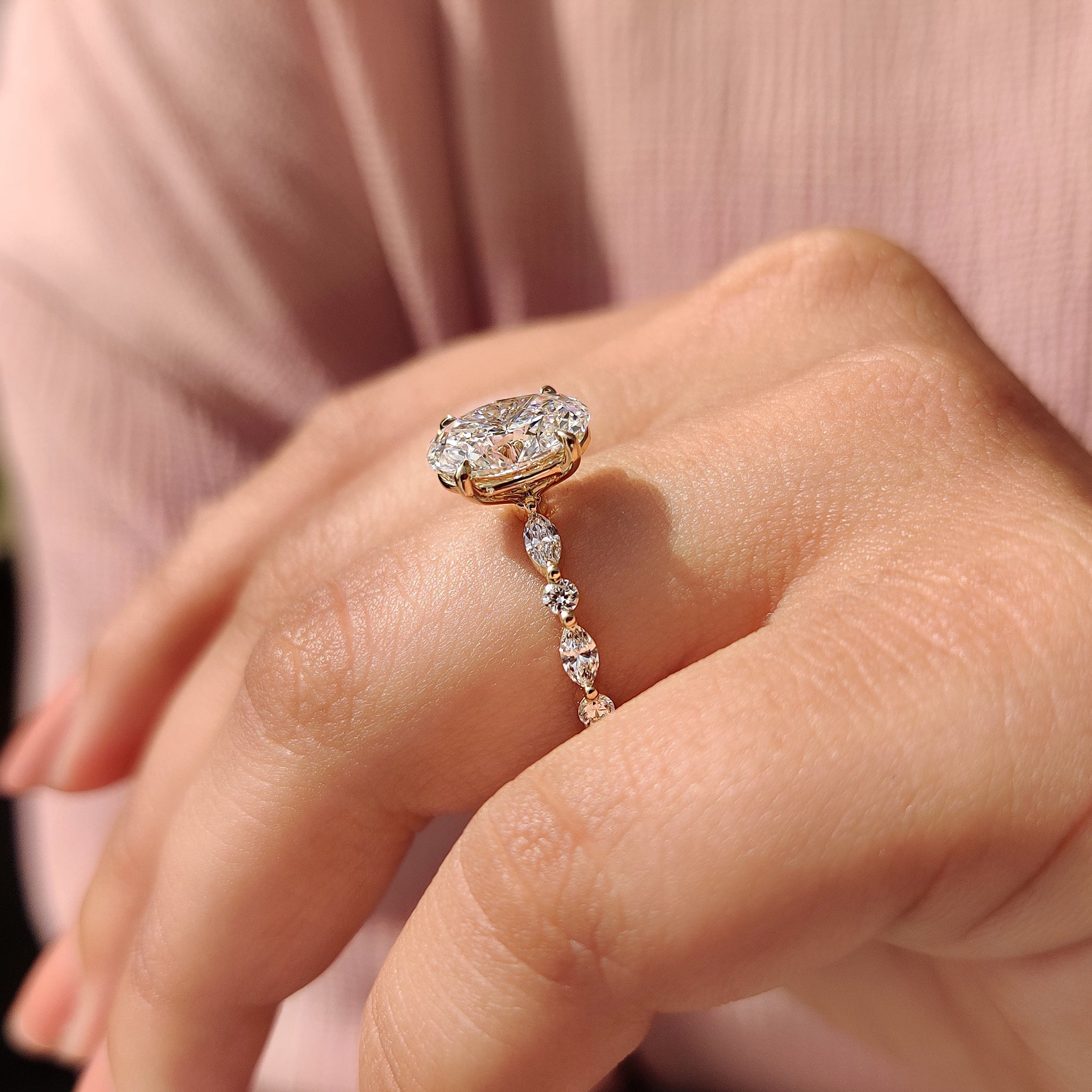 Yellow gold oval pave engagement ring