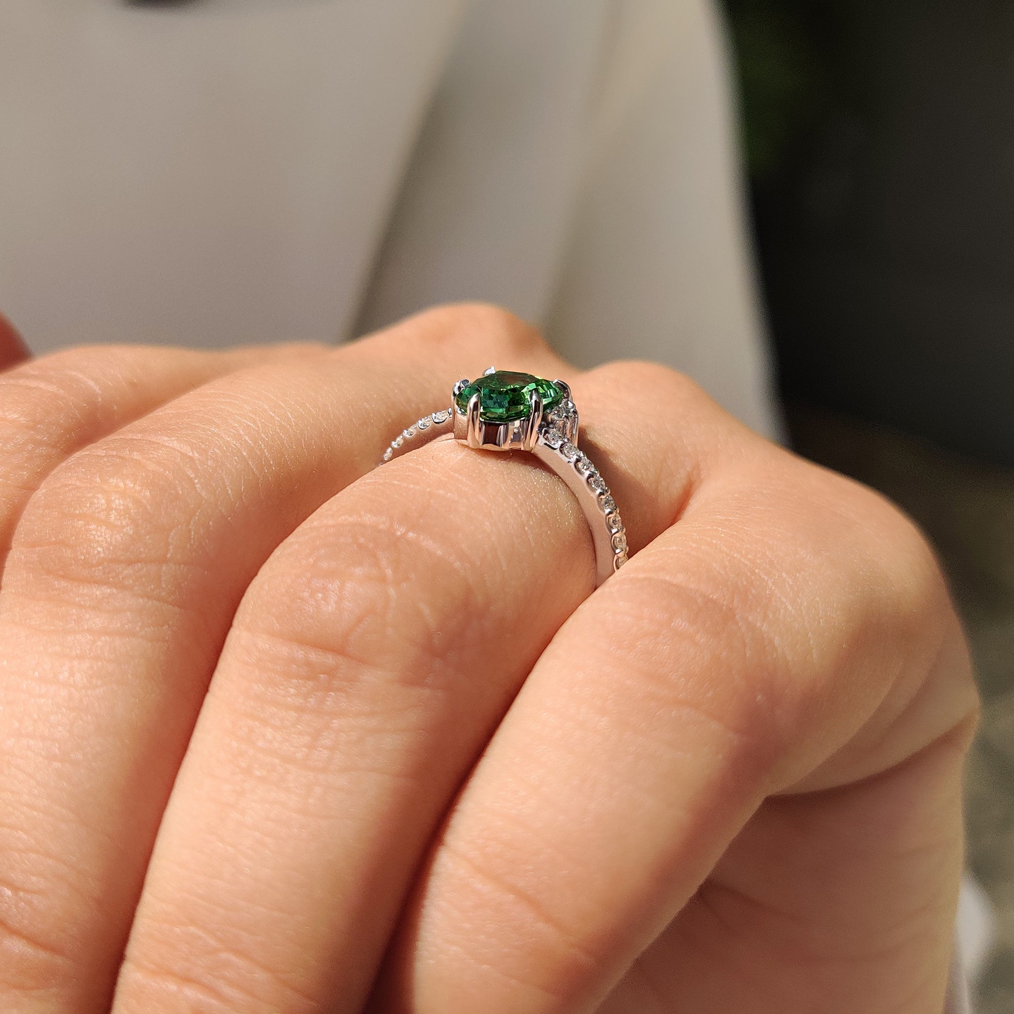 White gold engagement ring in gemstone engagement ring.