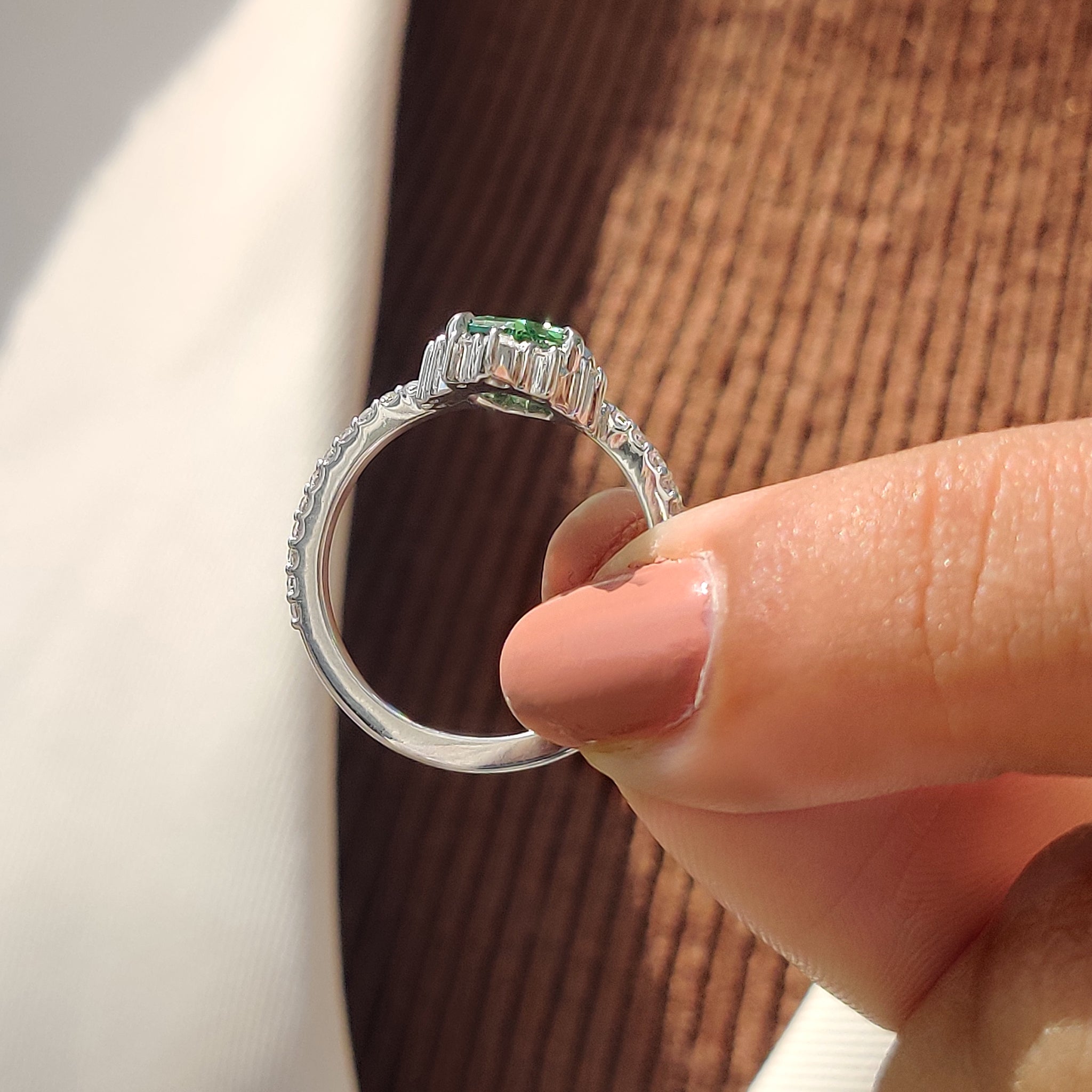 Handmade jewelry with green gemstone ring.