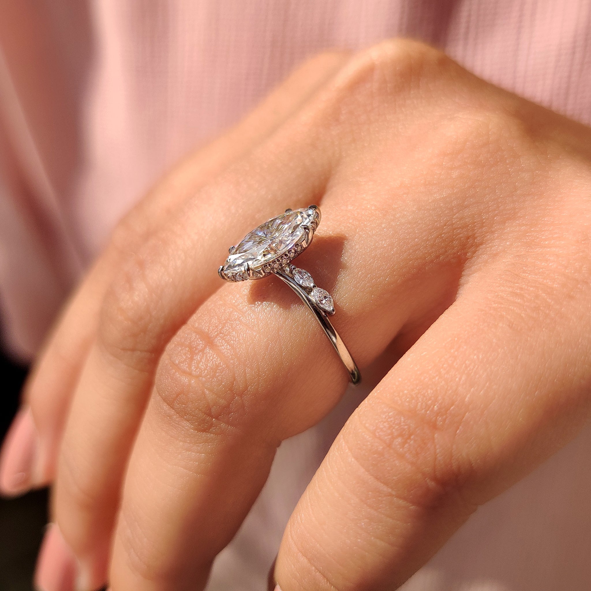 White gold diamond ring in elegant engagement ring.