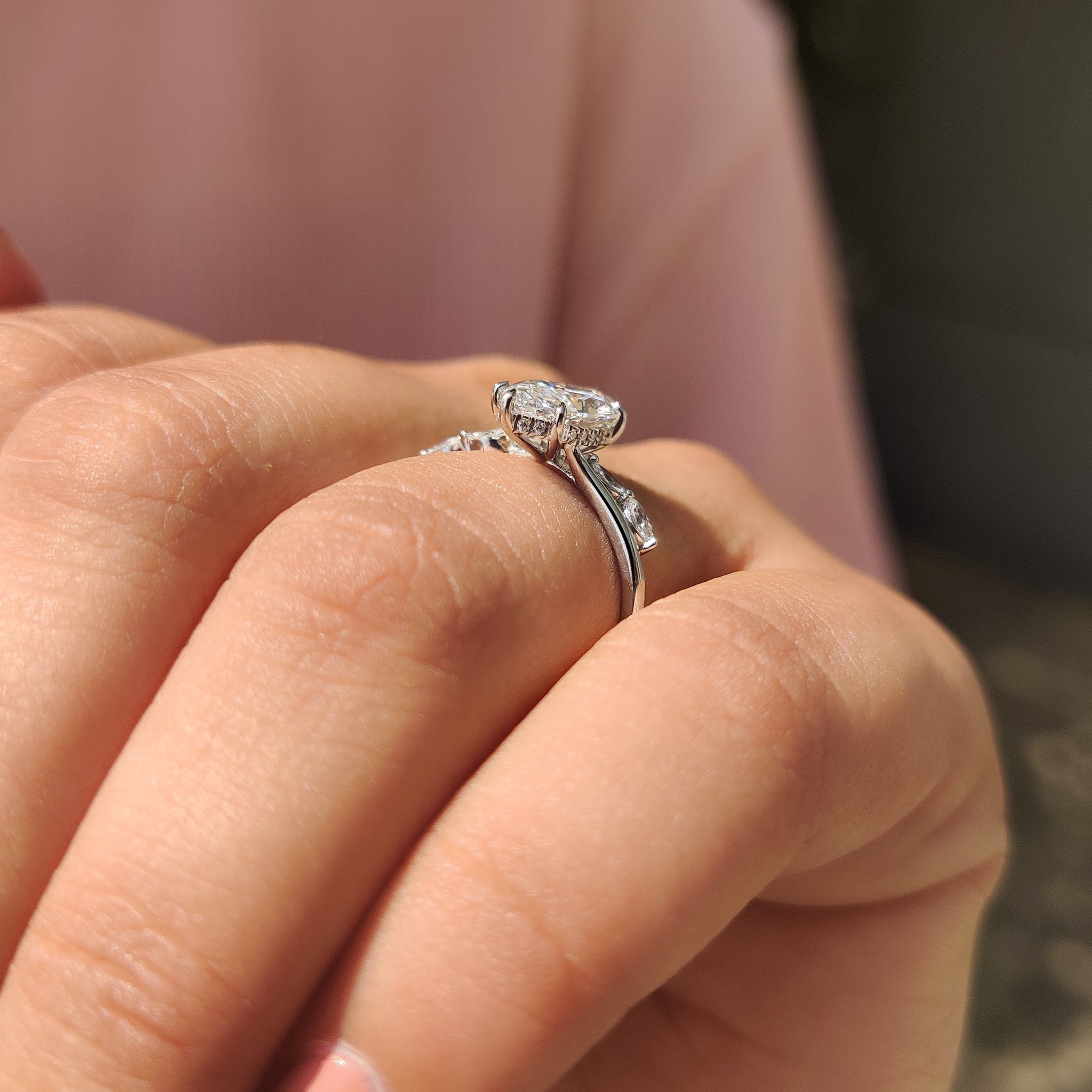 Diamond engagement ring in handmade ring style.