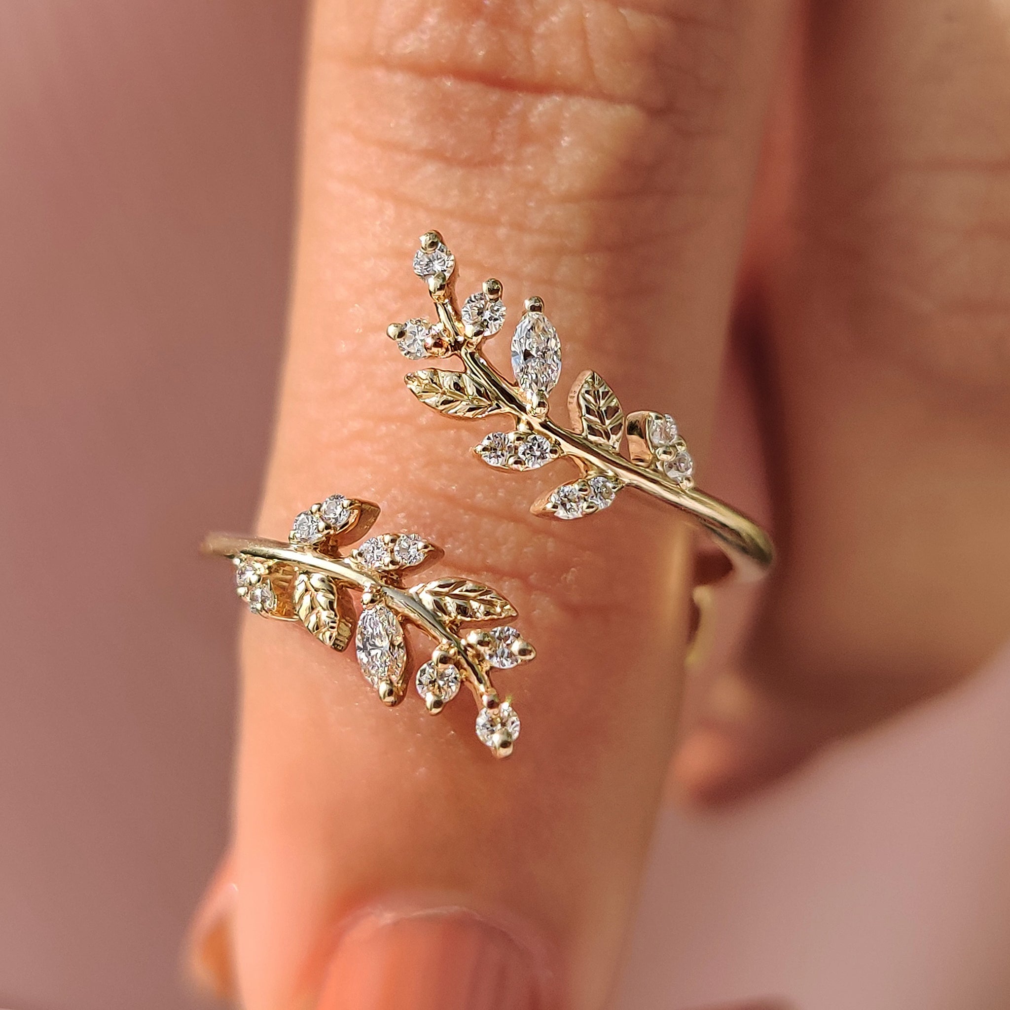 Nature inspired wedding band with open gap and cluster setting design