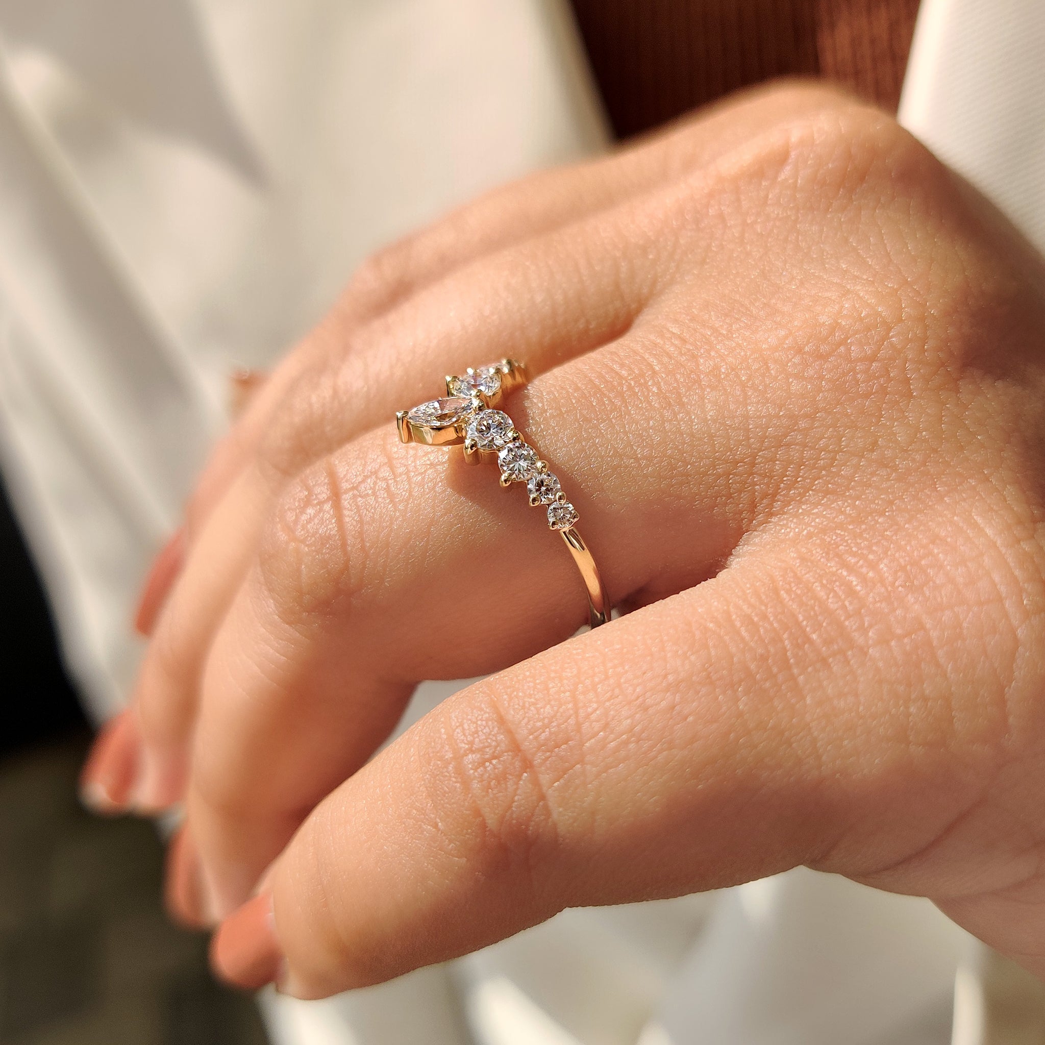 Lab Grown Diamond yellow gold wedding band with handmade jewelry finish
