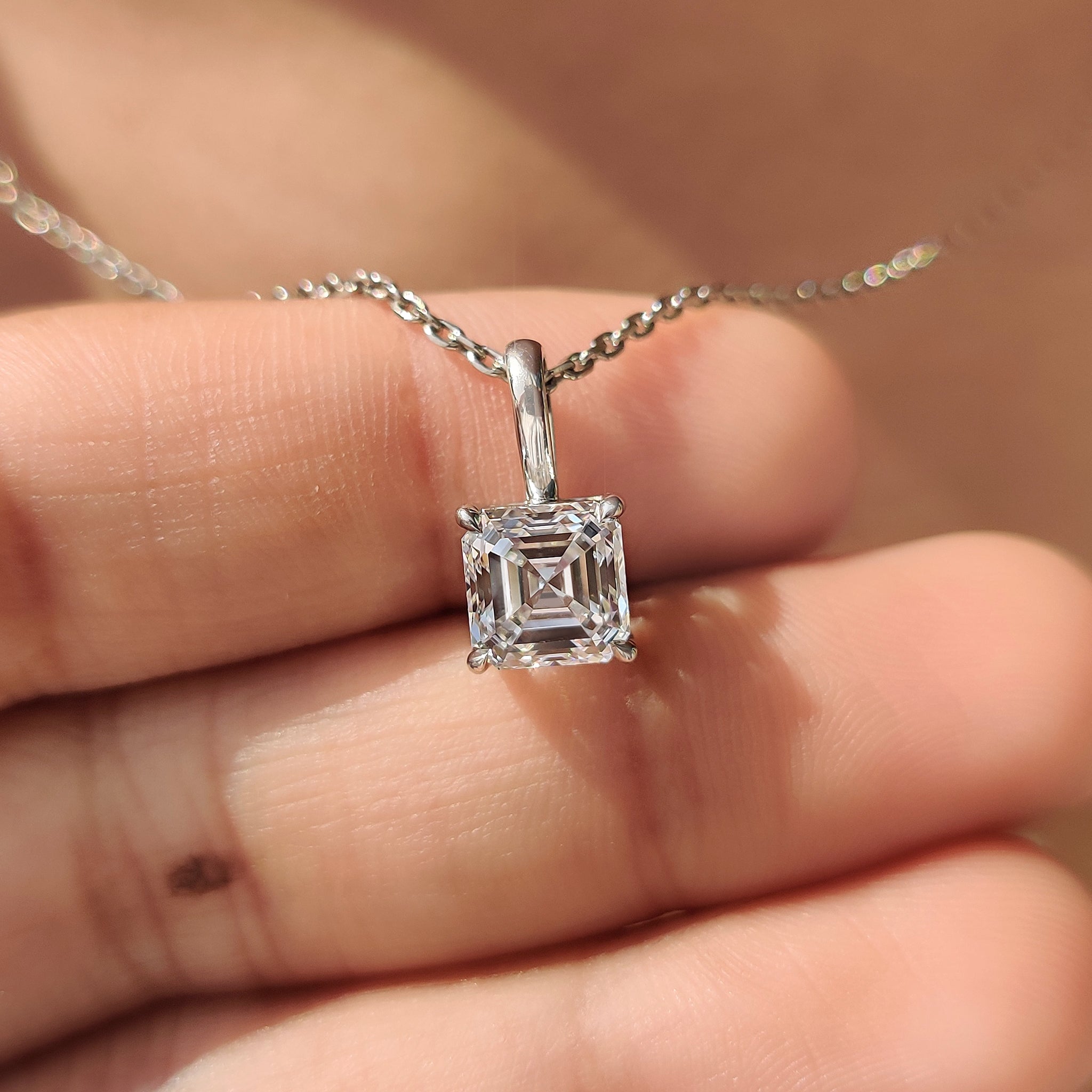 Asscher cut lab grown diamond pendant with a minimalist look
