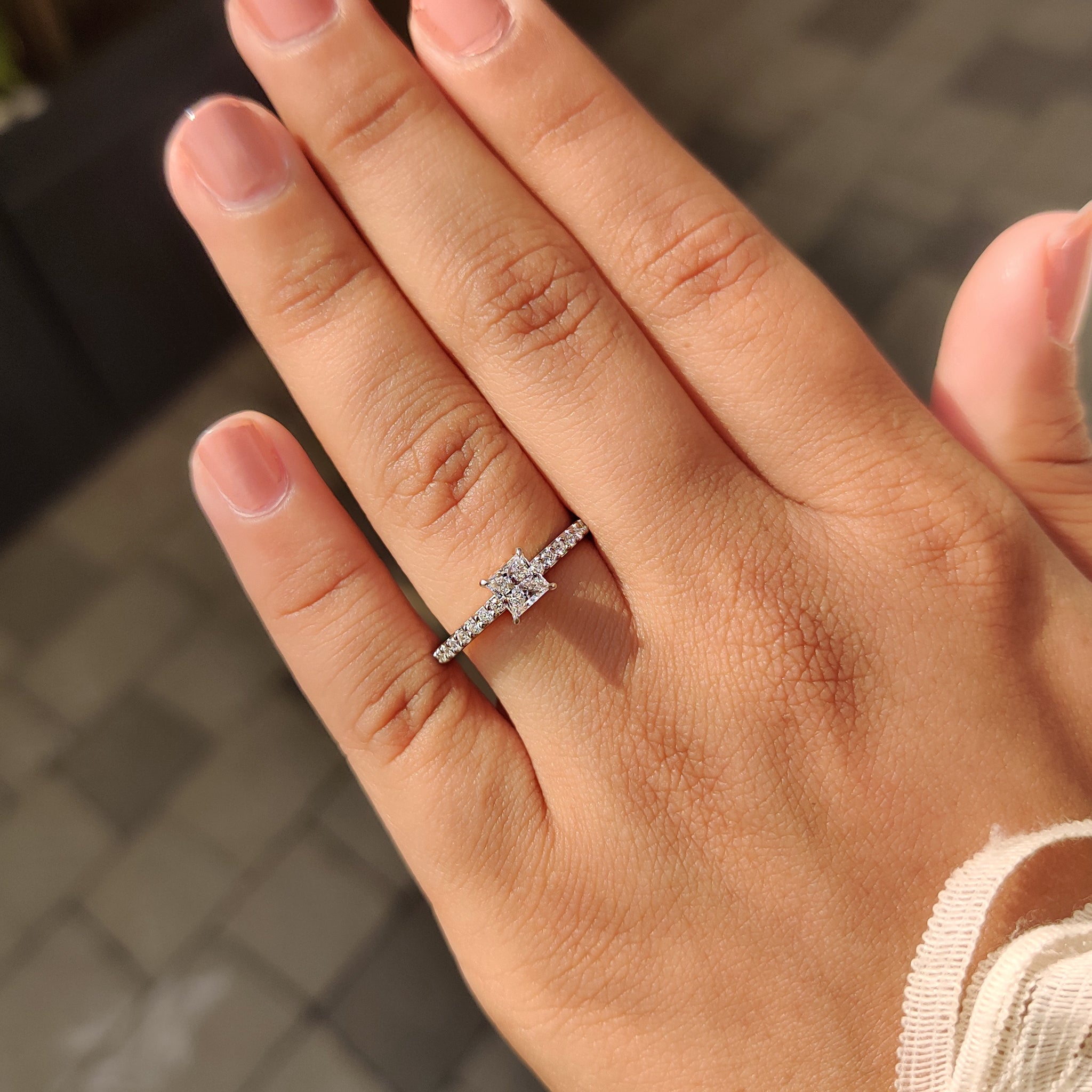 Princess and round cut diamond ring style
