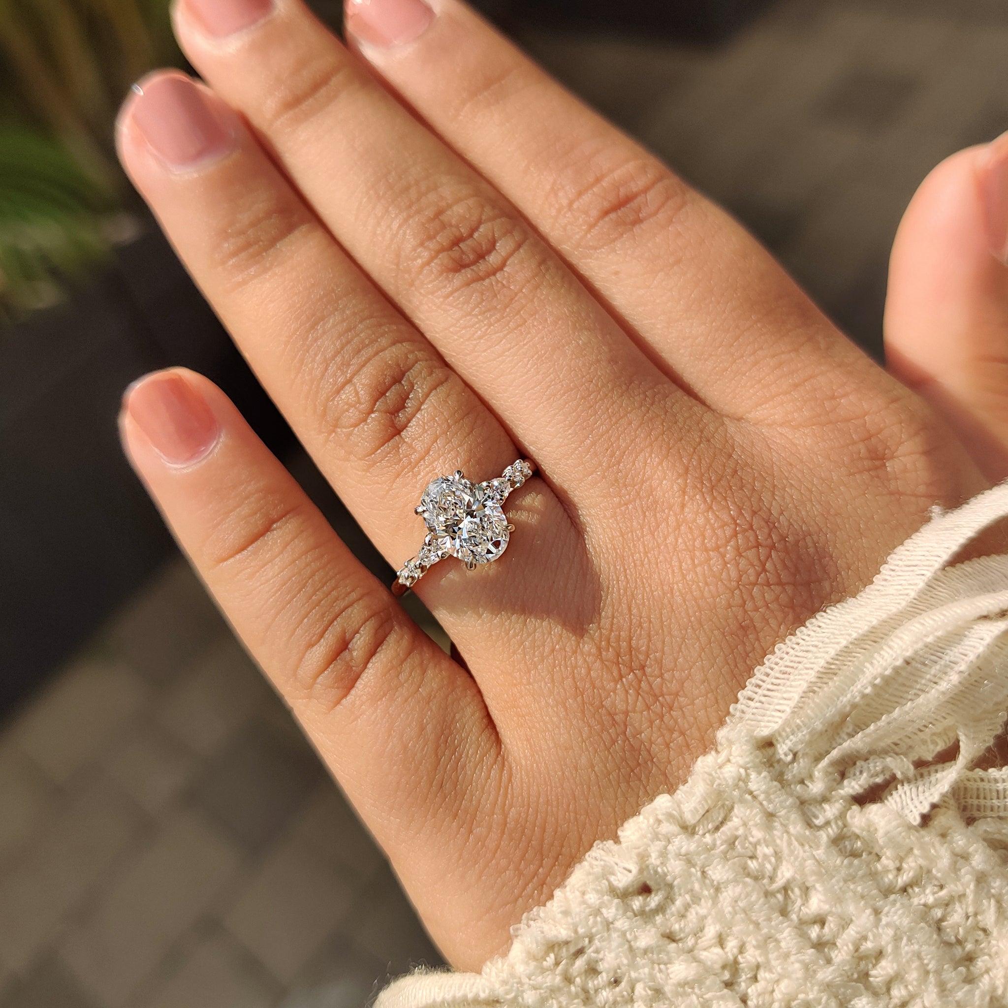 White gold engagement ring with oval centre
