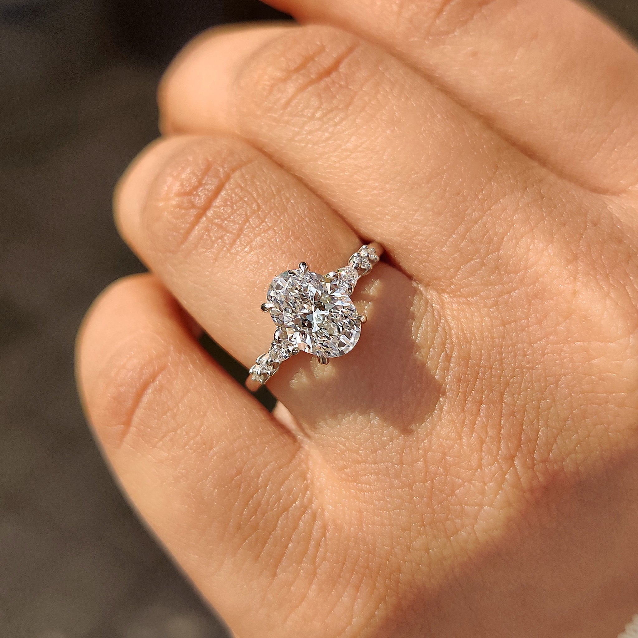 Lab grown diamond oval engagement ring
