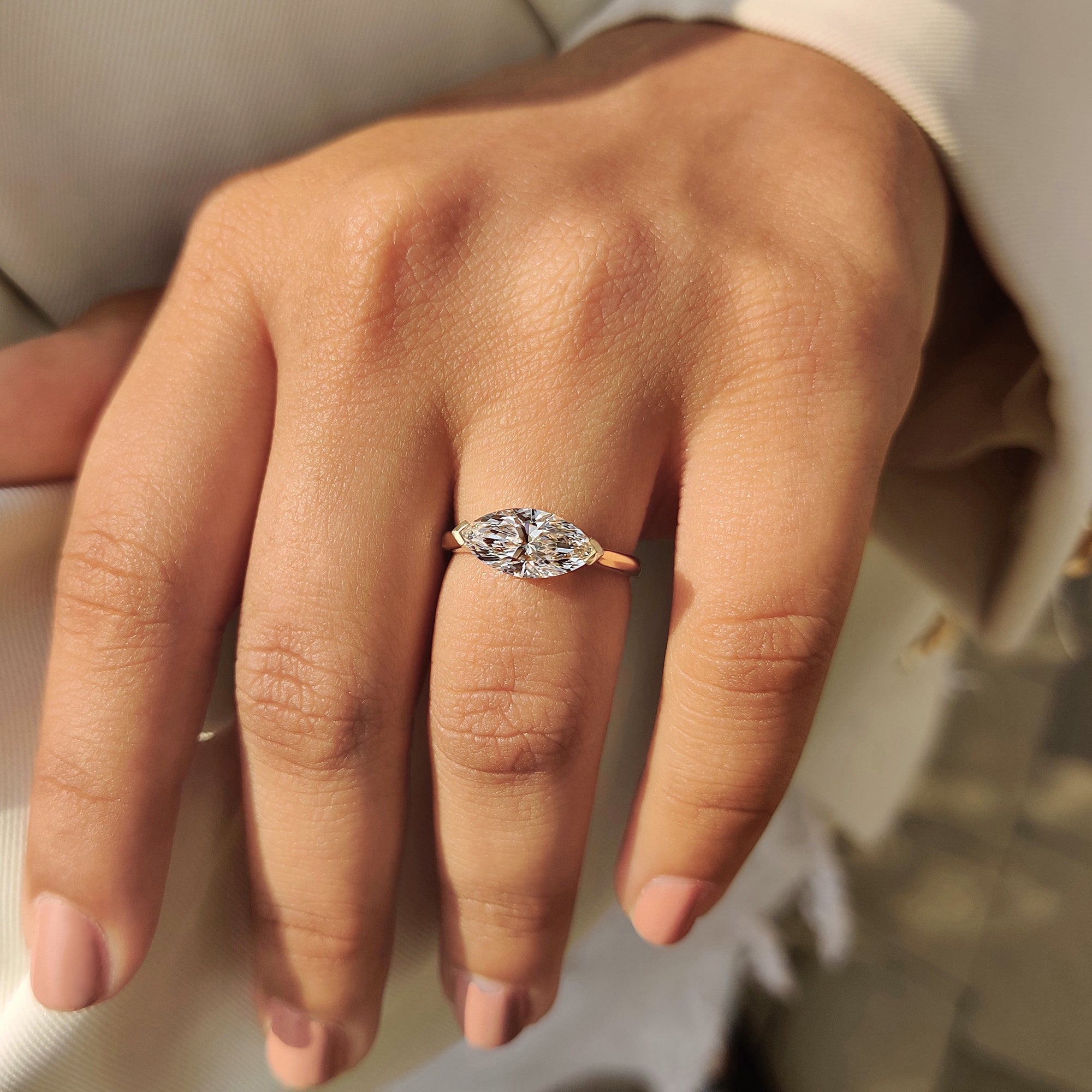 Marquise cut diamond ring yellow gold
