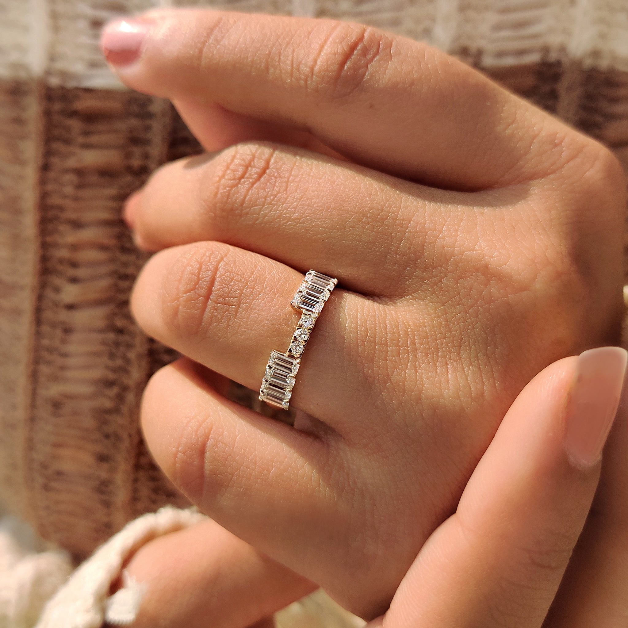 Handmade lab grown diamond stackable wedding band.
