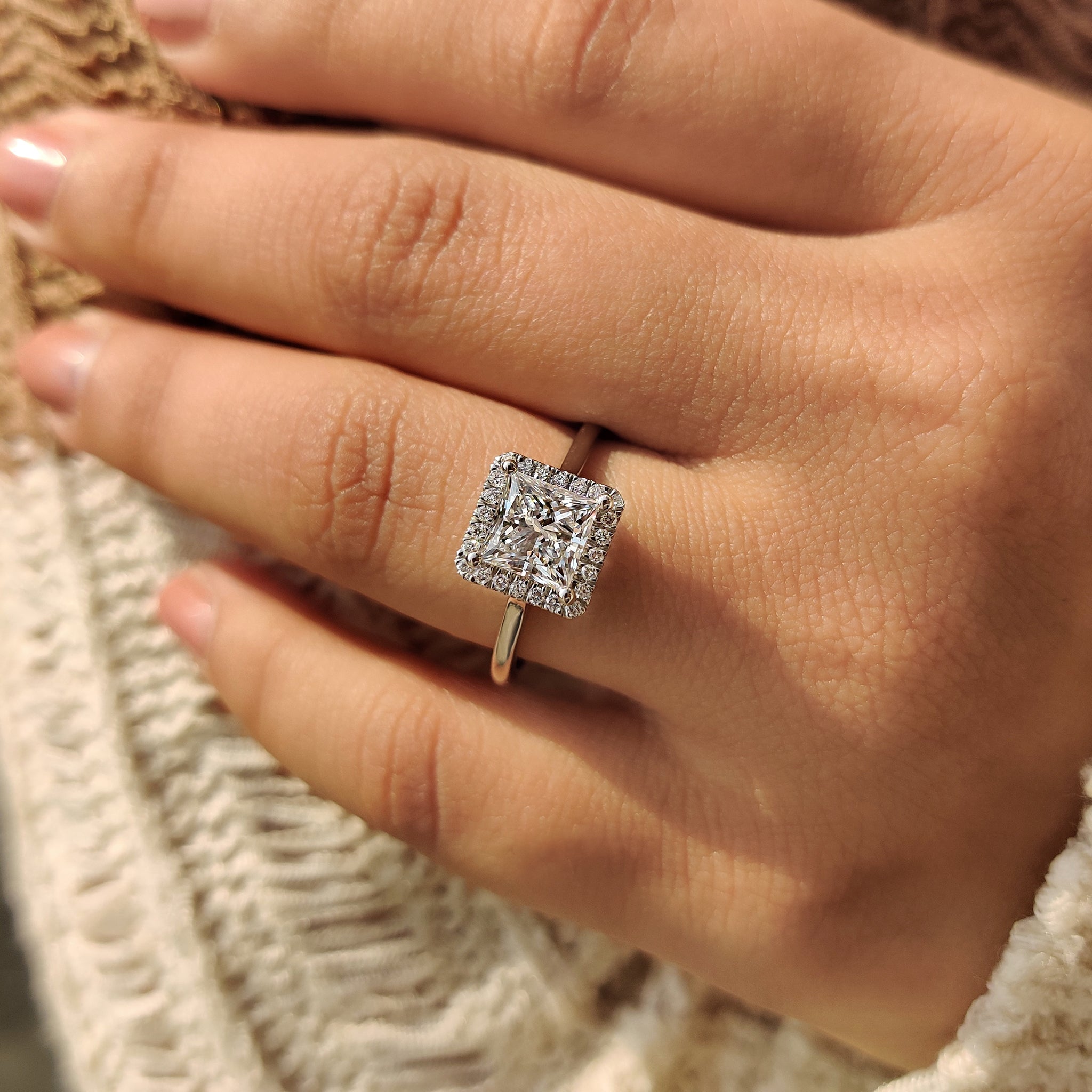 Handmade halo princess cut diamond ring
