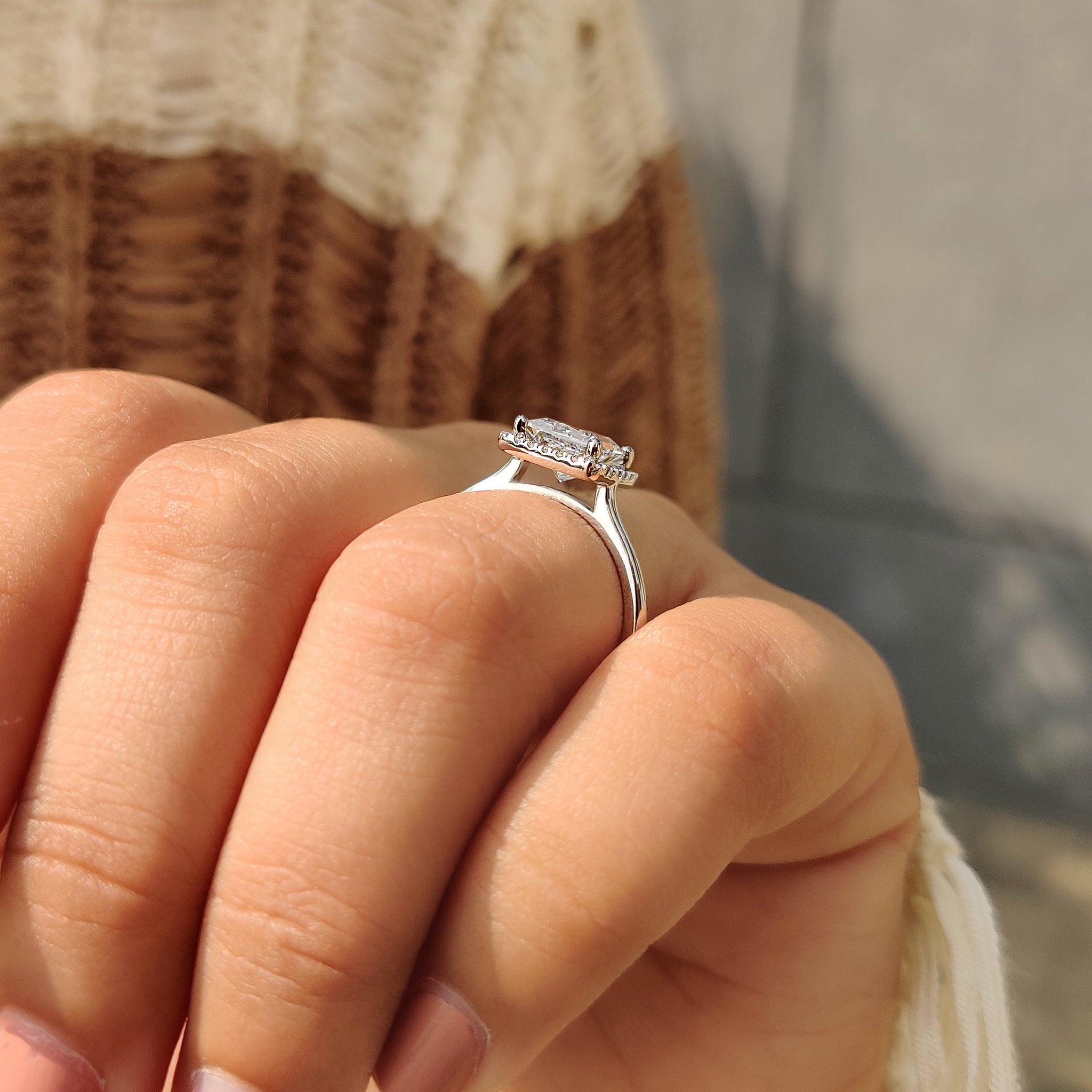 Lab grown princess cut halo engagement ring
