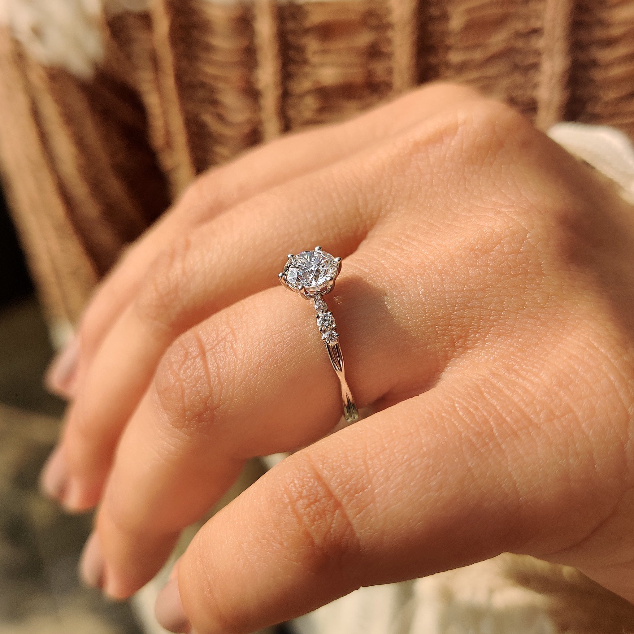 Custom white gold round diamond ring
