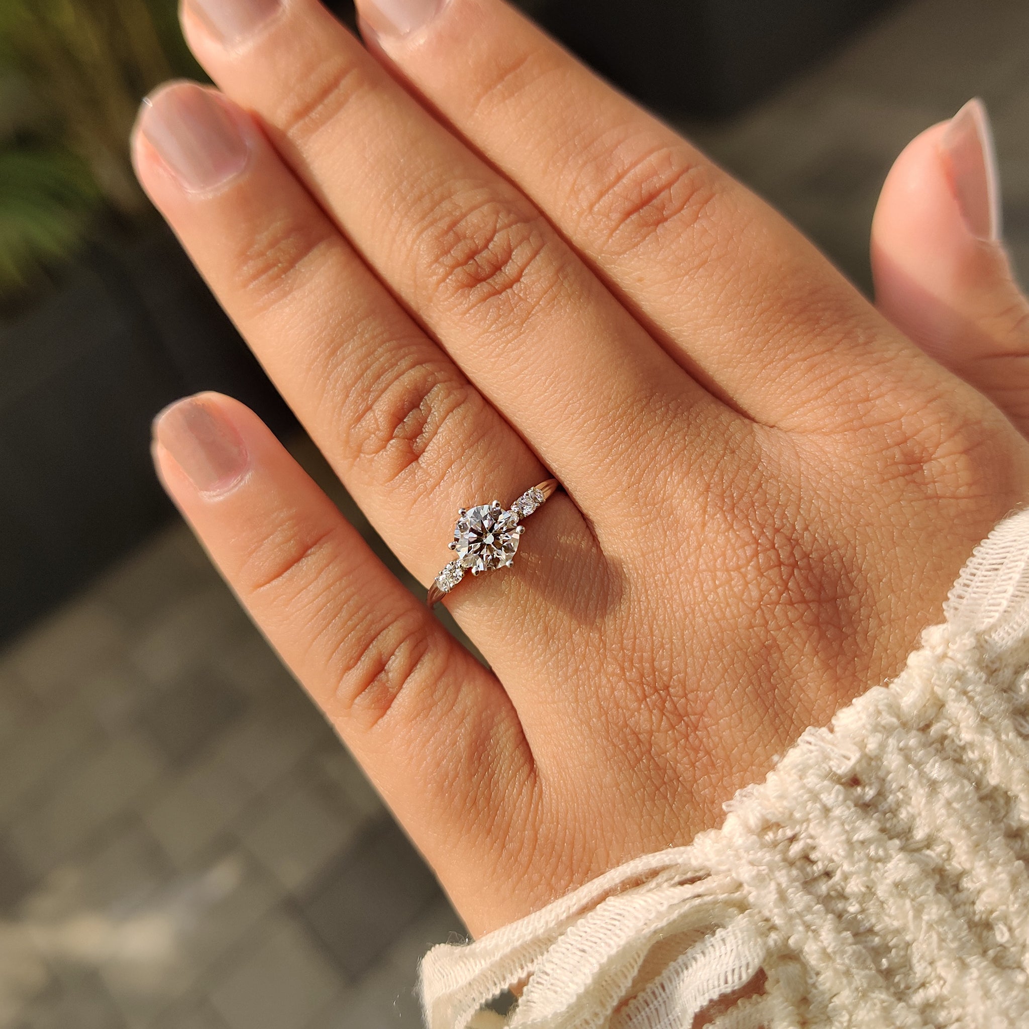 White gold ring with twisted shank band
