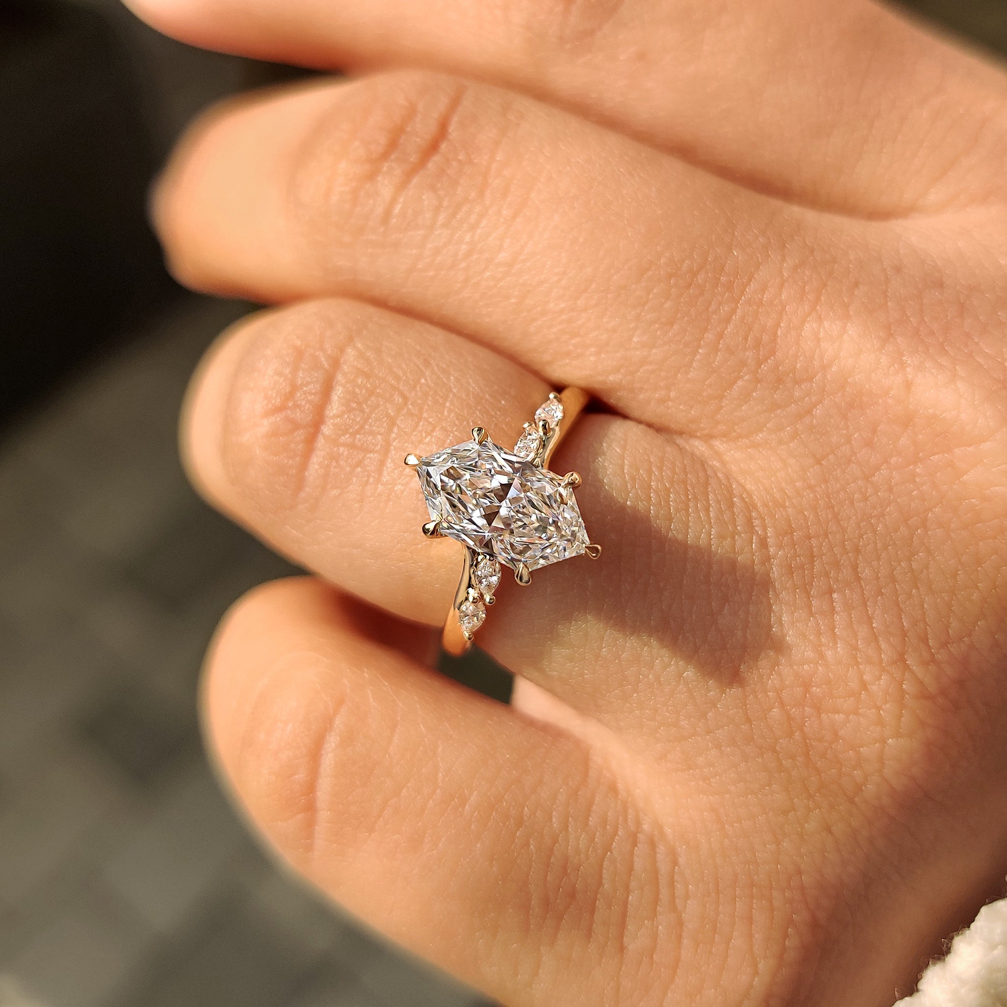 Lab grown diamond ring with IGI certified stones.
