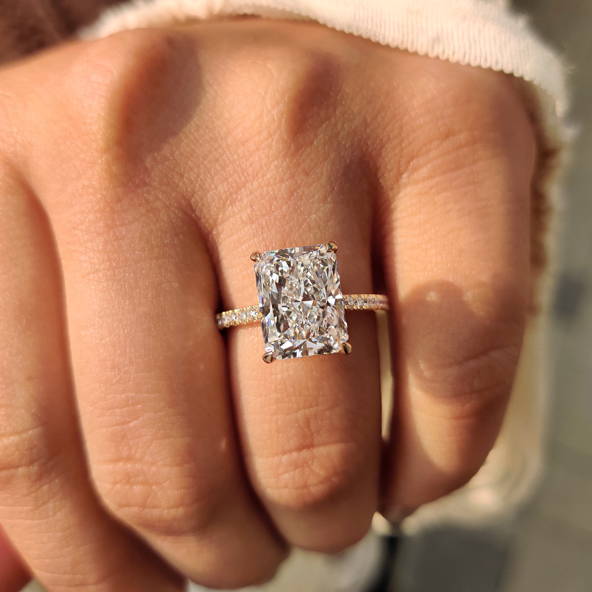 Lab grown radiant cut diamond engagement ring
