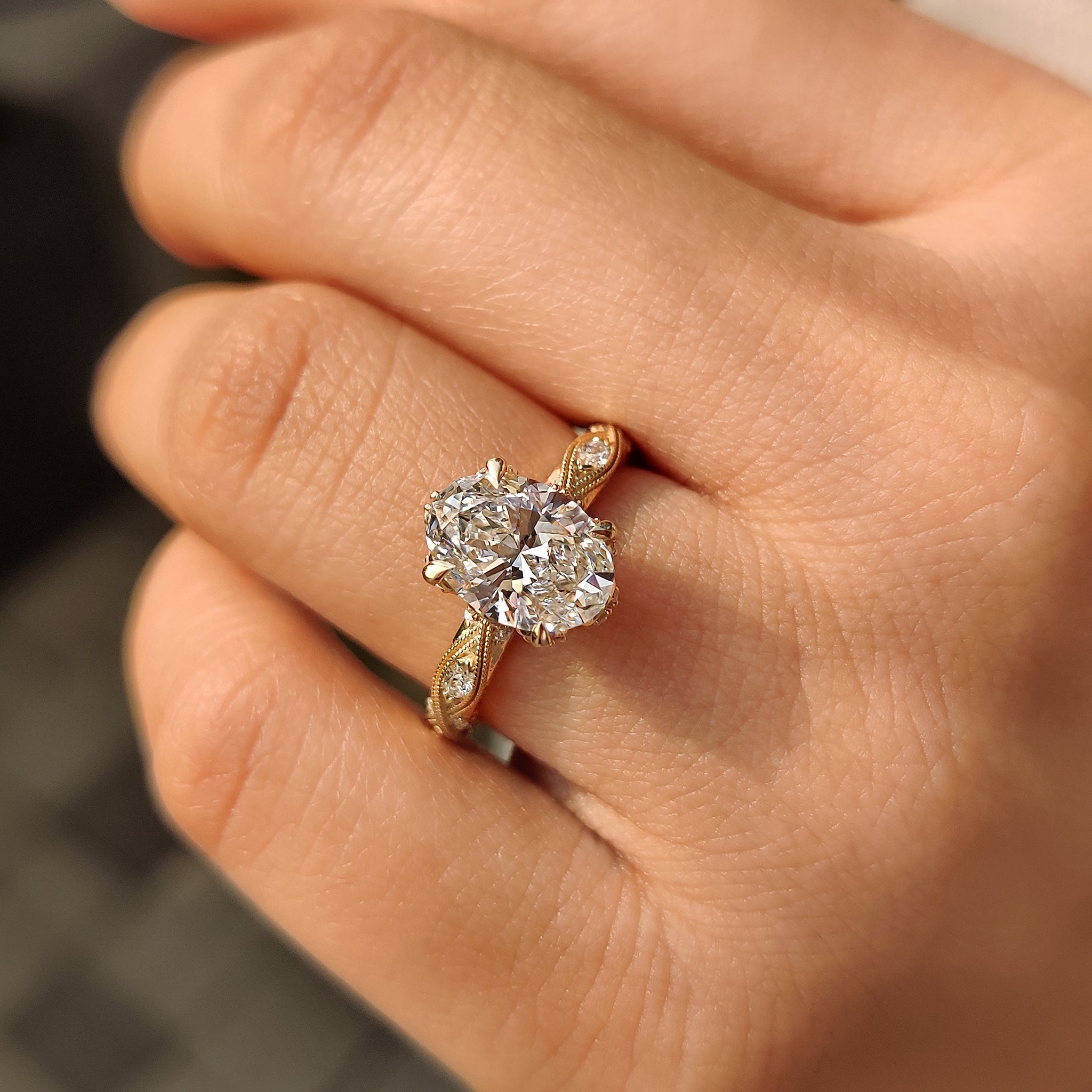 Oval cut Lab grown diamond ring design.
