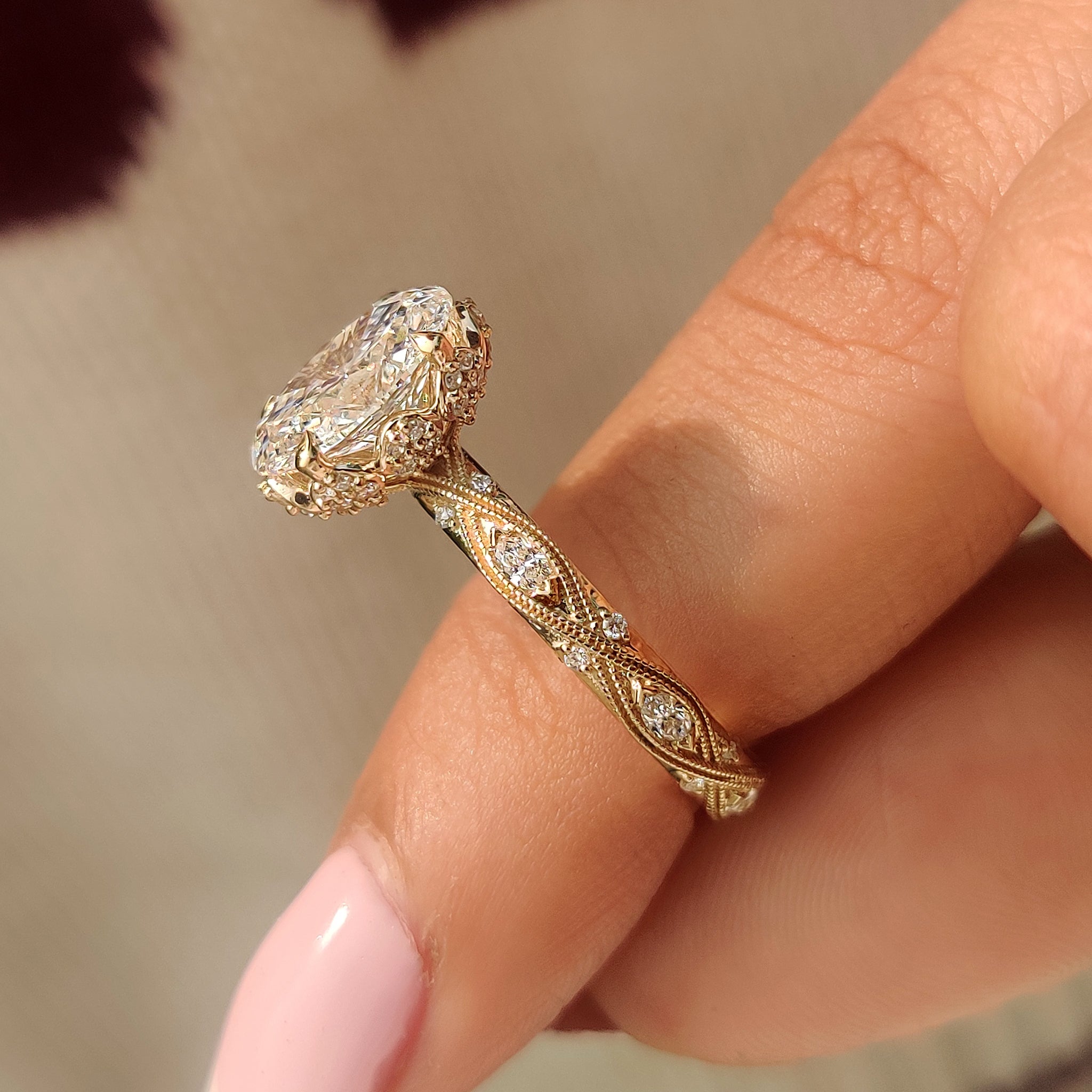Handmade vintage engagement ring style.
