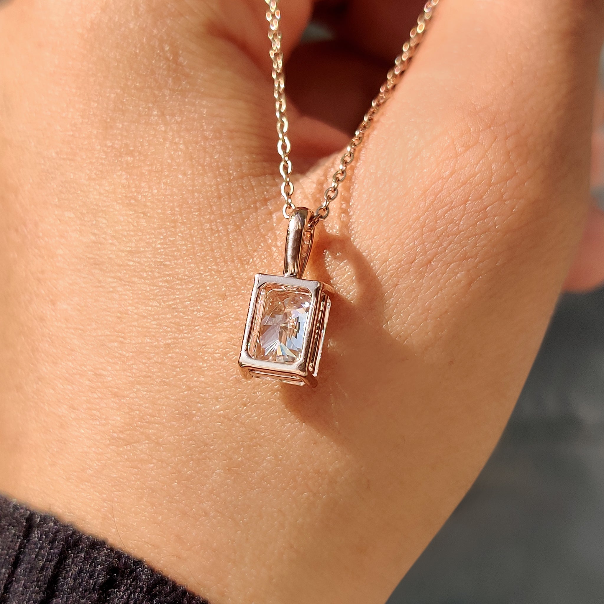 Lab Grown Diamond in handmade pendant.
