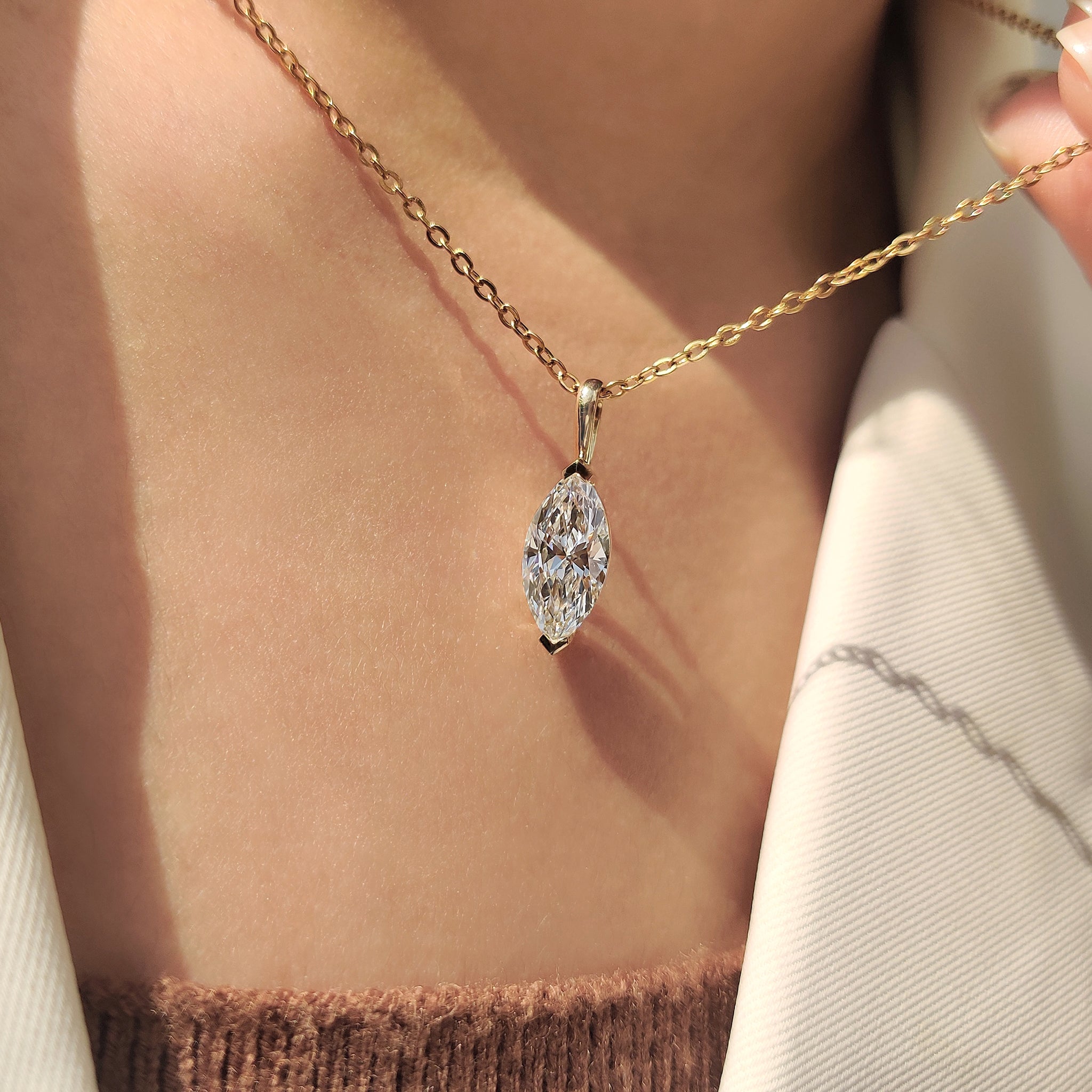 Solitaire Style Marquise Diamond Pendant