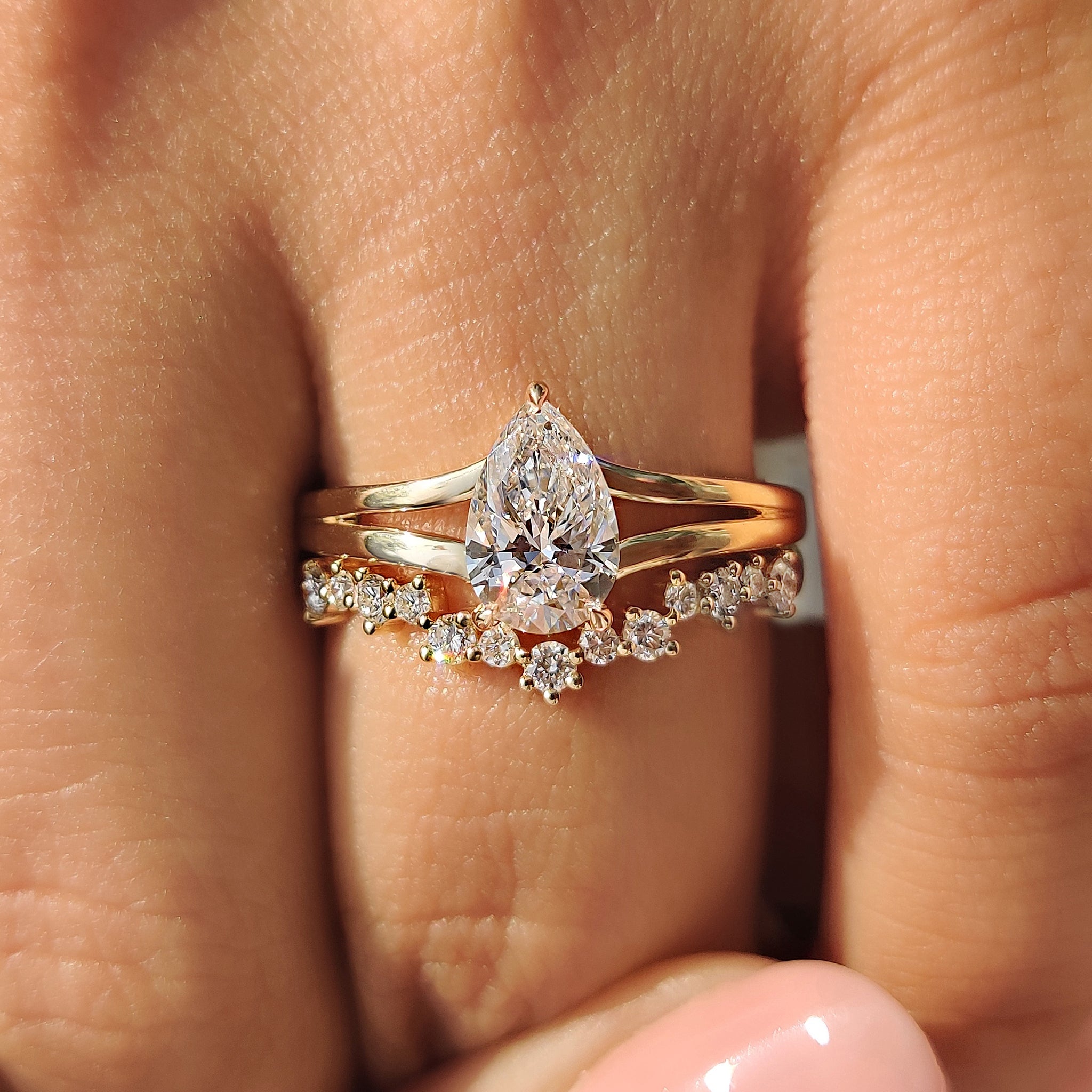 Stackable band in half eternity wedding band.
