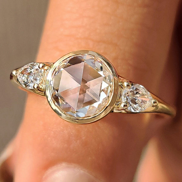 Shop 3 Stone Round Rose Cut Bezel Setting Engagement Ring​