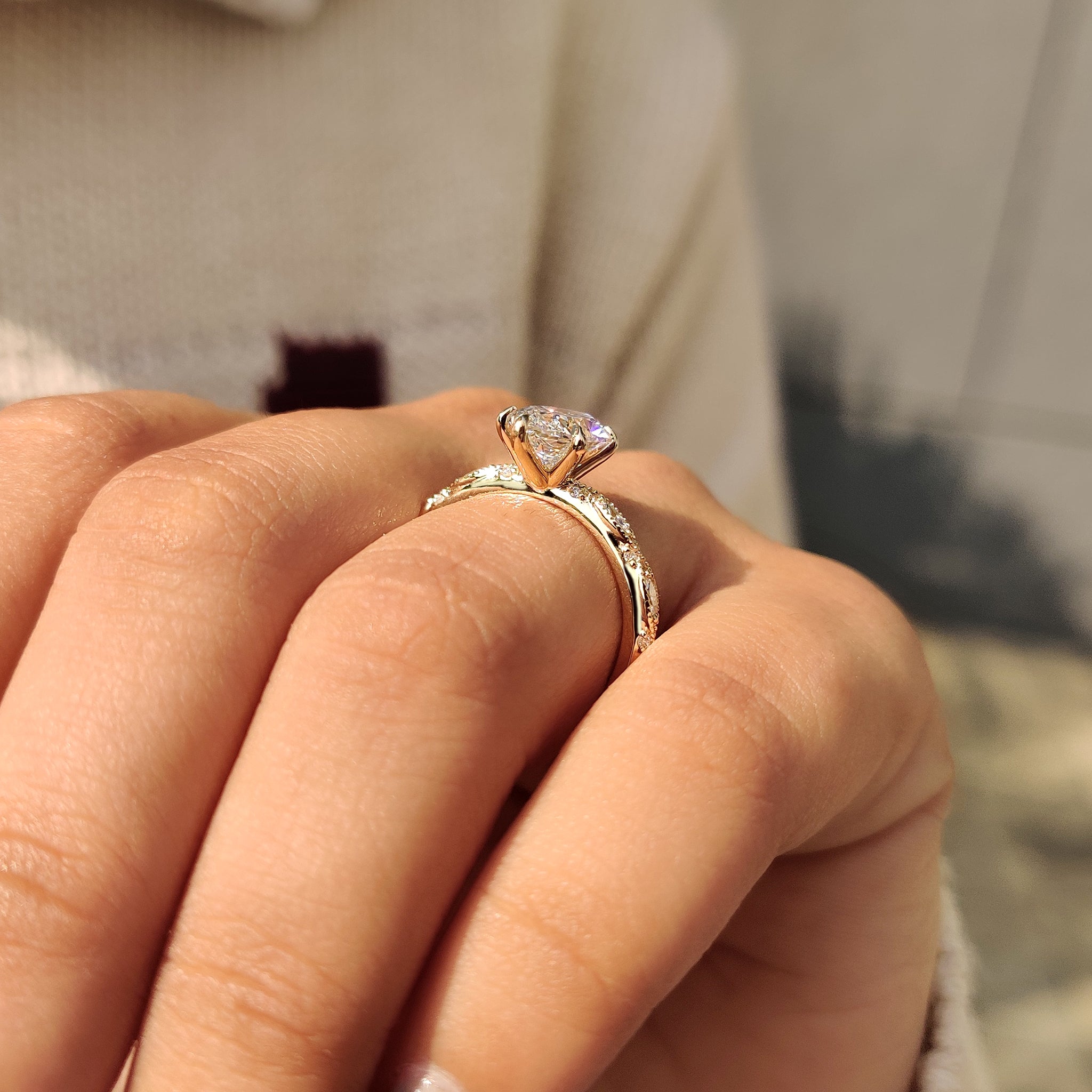 Six claw prong setting marquise diamond ring.
