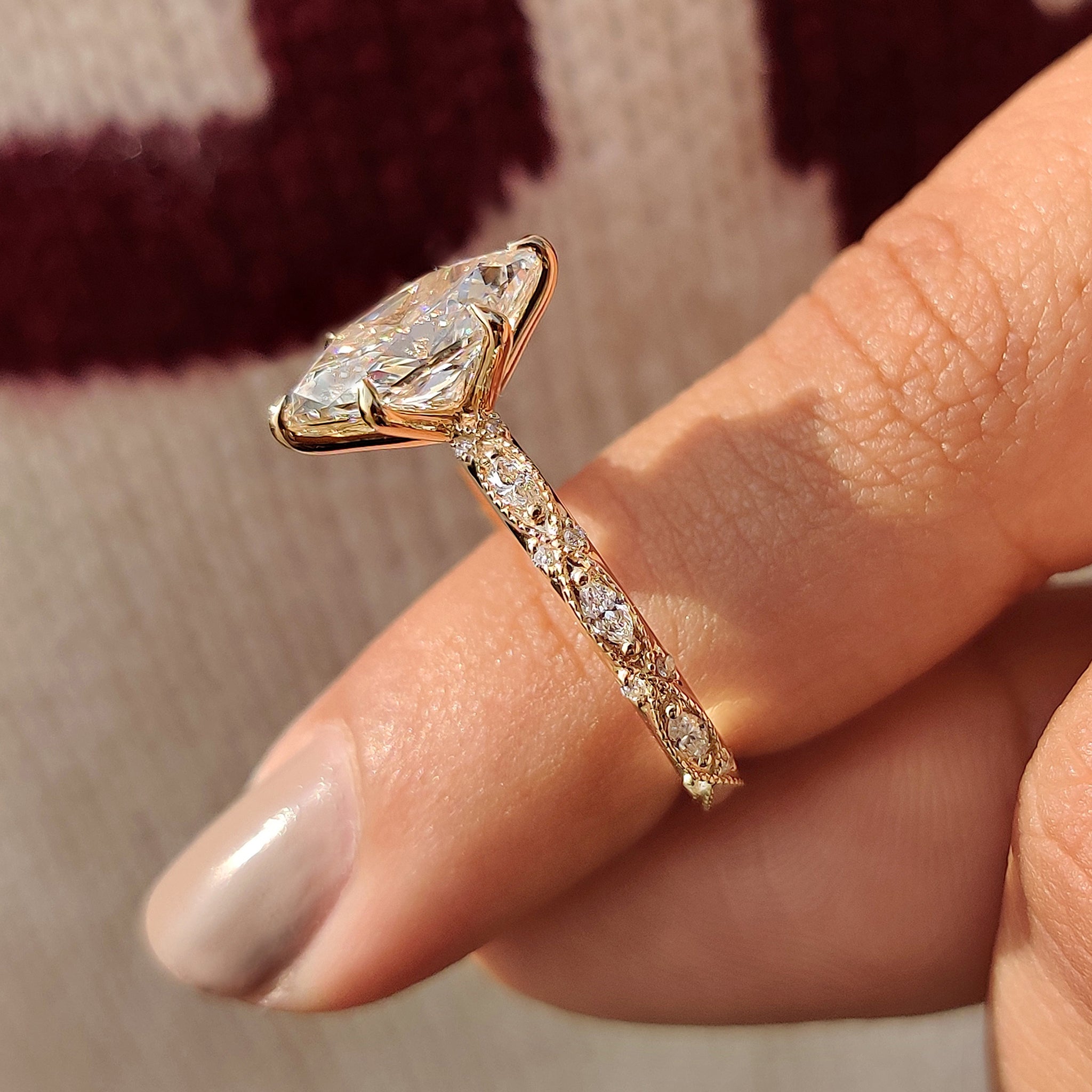 IGI certified marquise diamond engagement ring.
